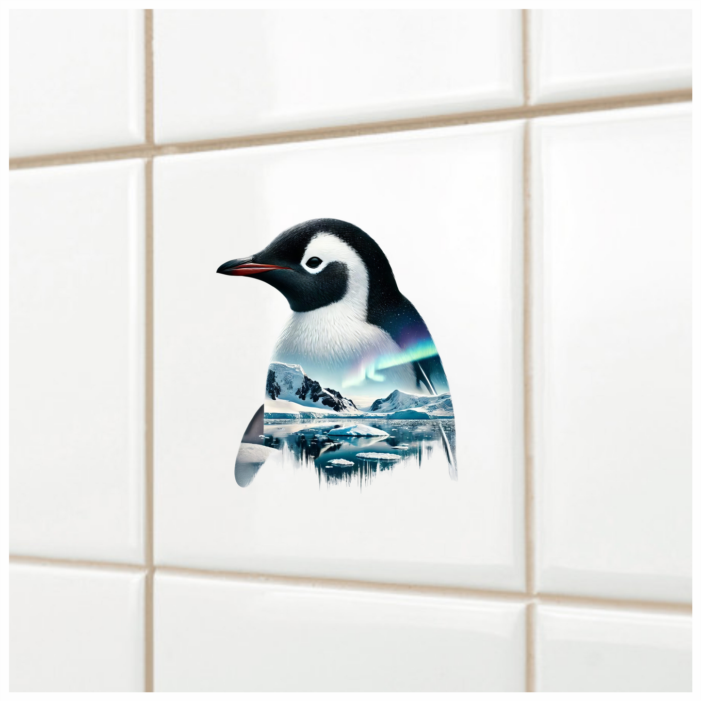Black White Penguin Arctic Landscape Aurora Vinyl Sticker Decal