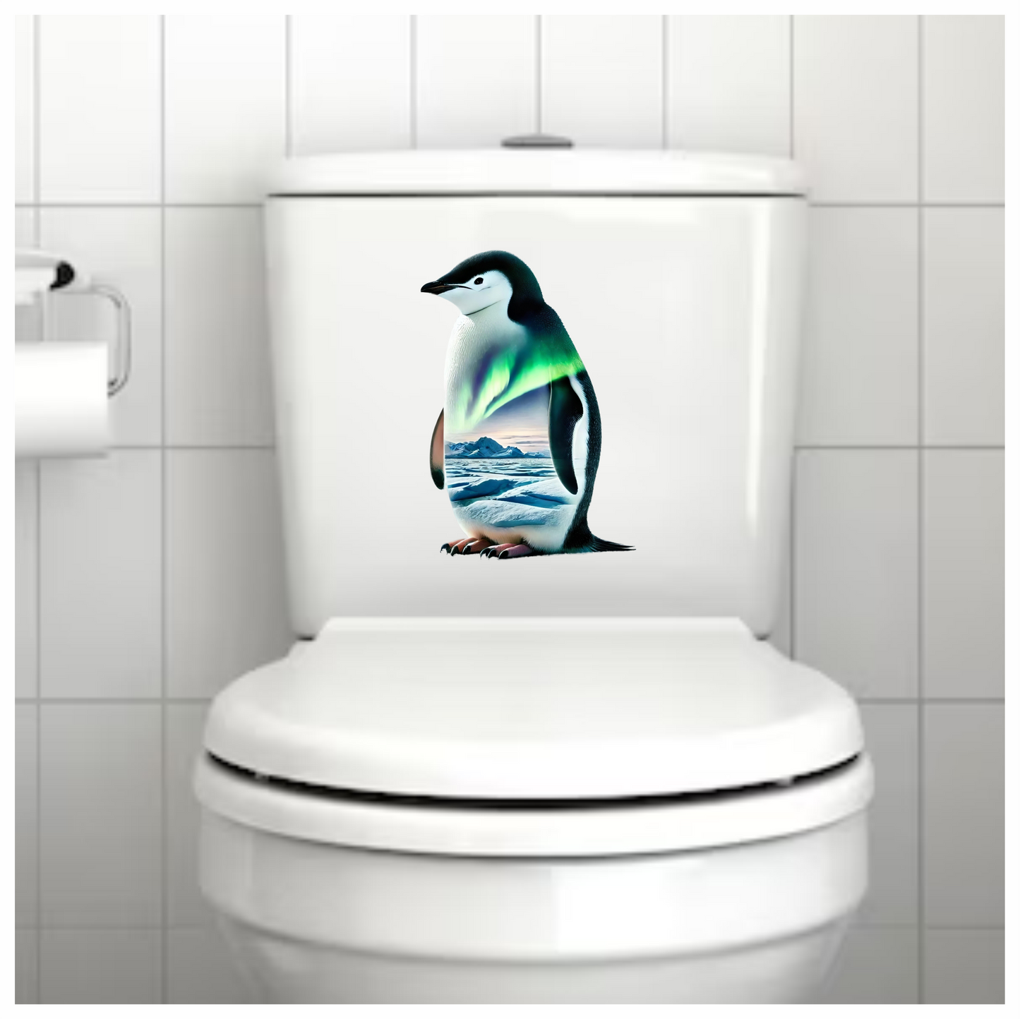 Black White Penguin Standing Arctic Aurora Vinyl Sticker Decal