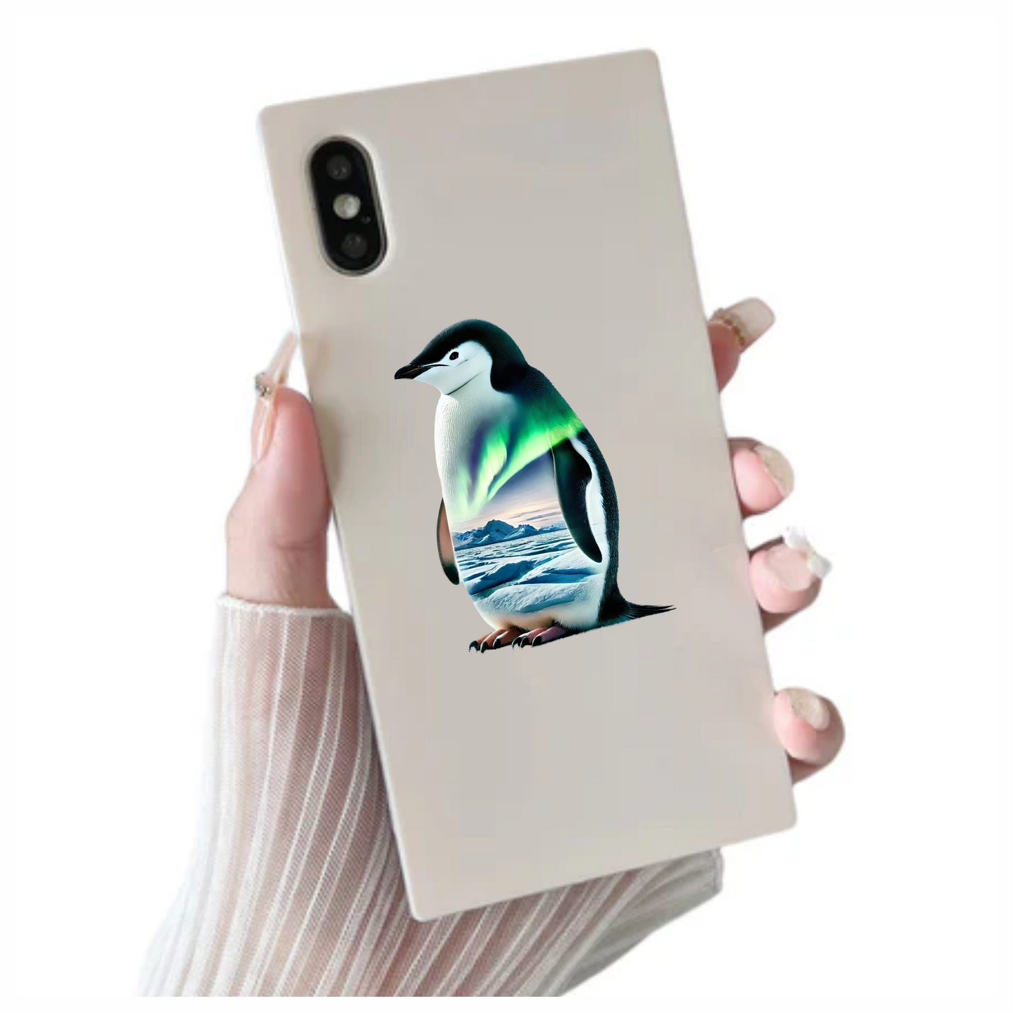 Black White Penguin Standing Arctic Aurora Vinyl Sticker Decal