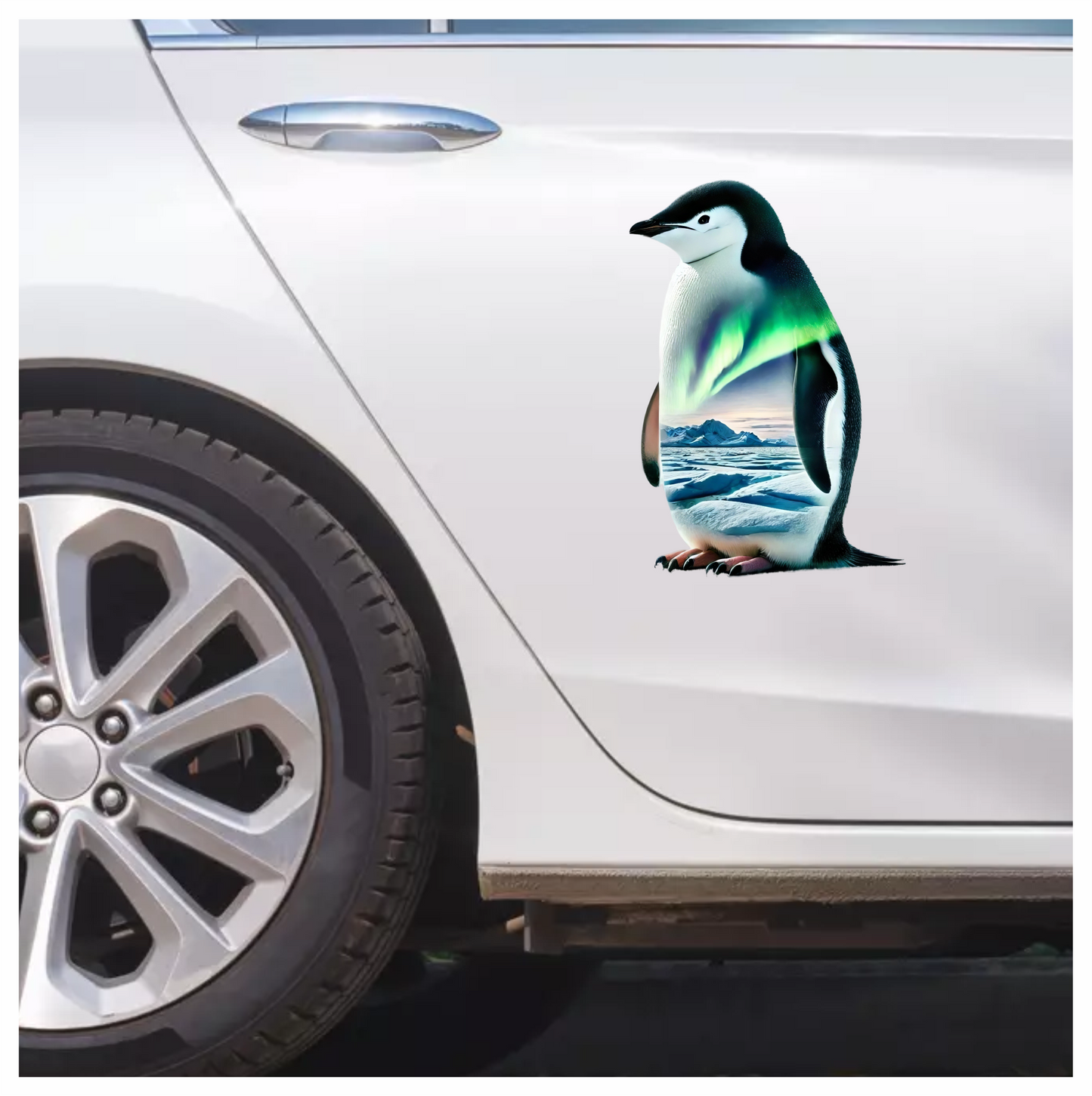 Black White Penguin Standing Arctic Aurora Vinyl Sticker Decal