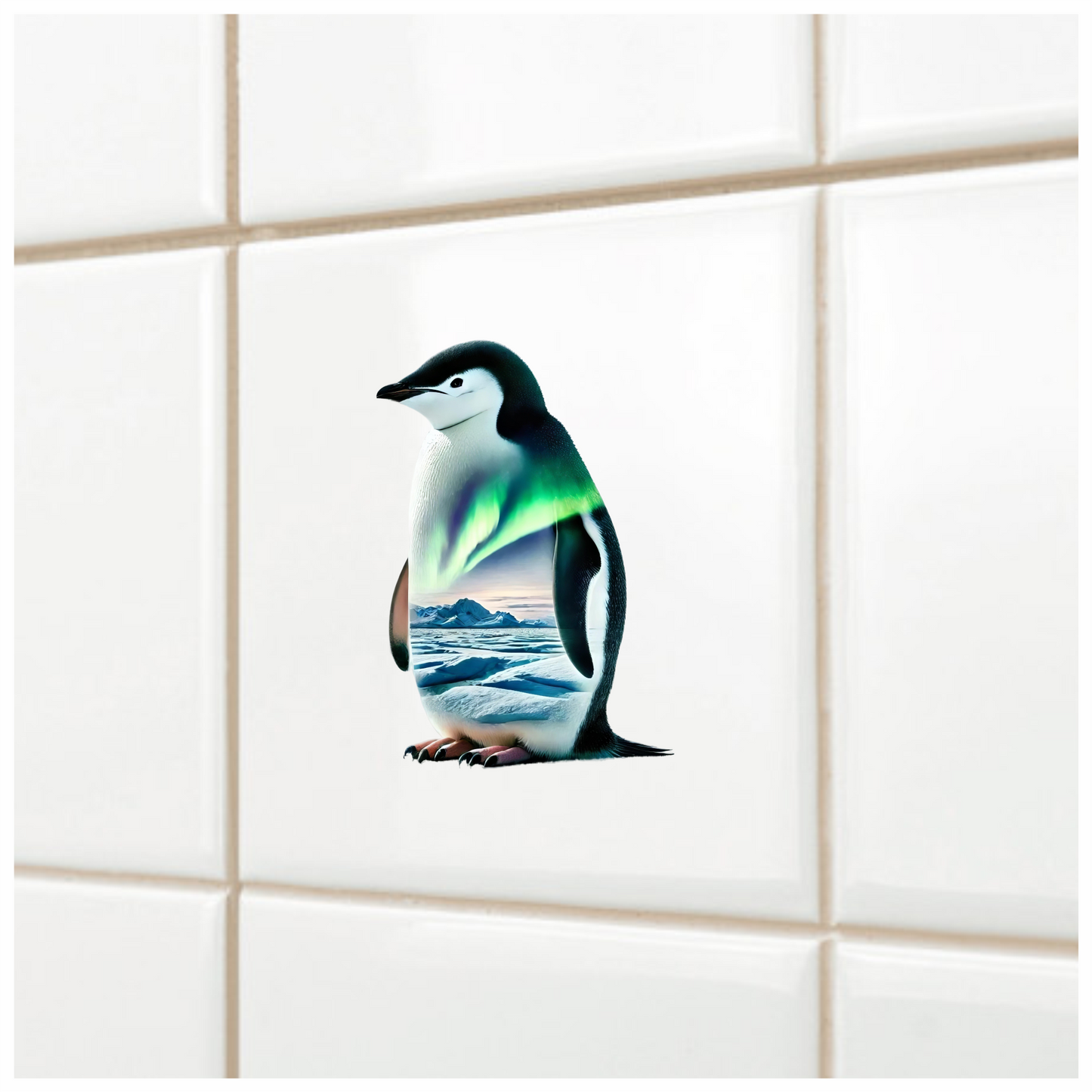 Black White Penguin Standing Arctic Aurora Vinyl Sticker Decal