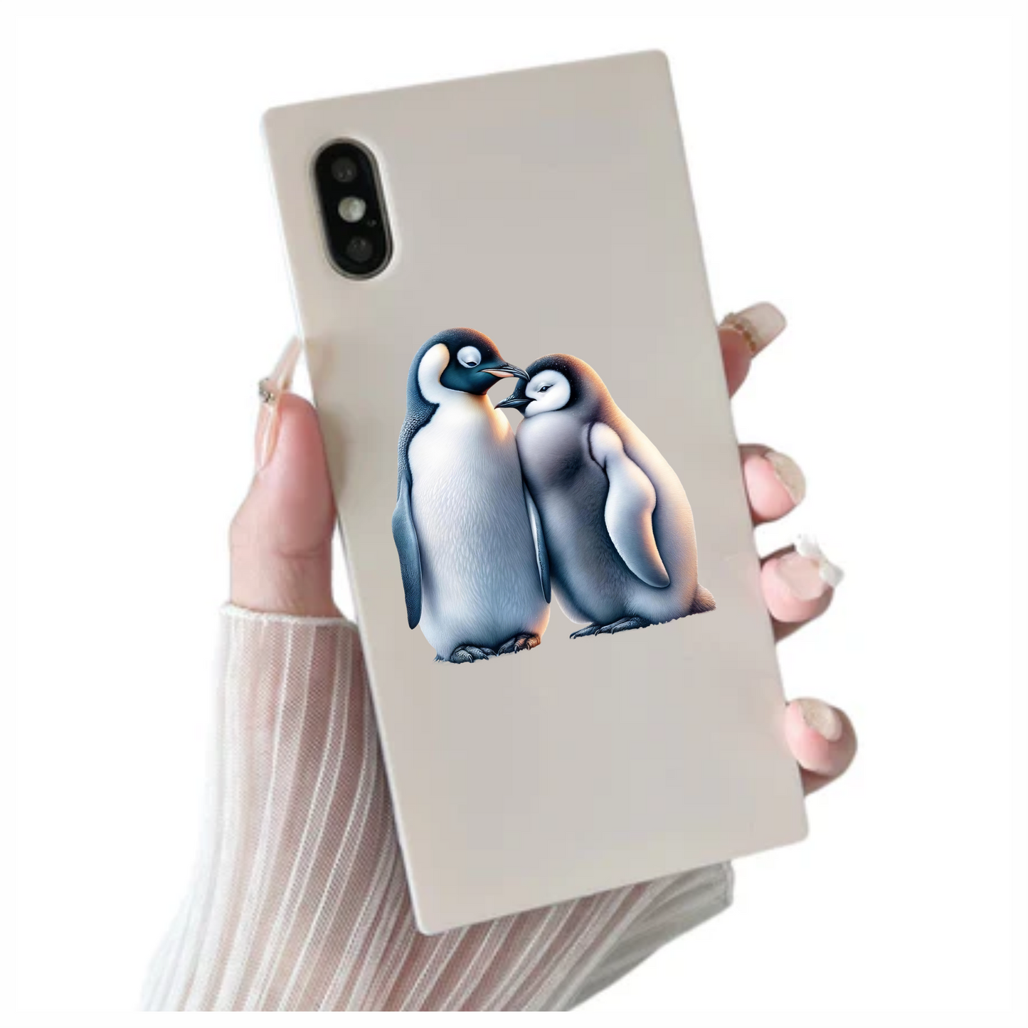 Black White Penguin Pair Standing Close Vinyl Sticker Decal