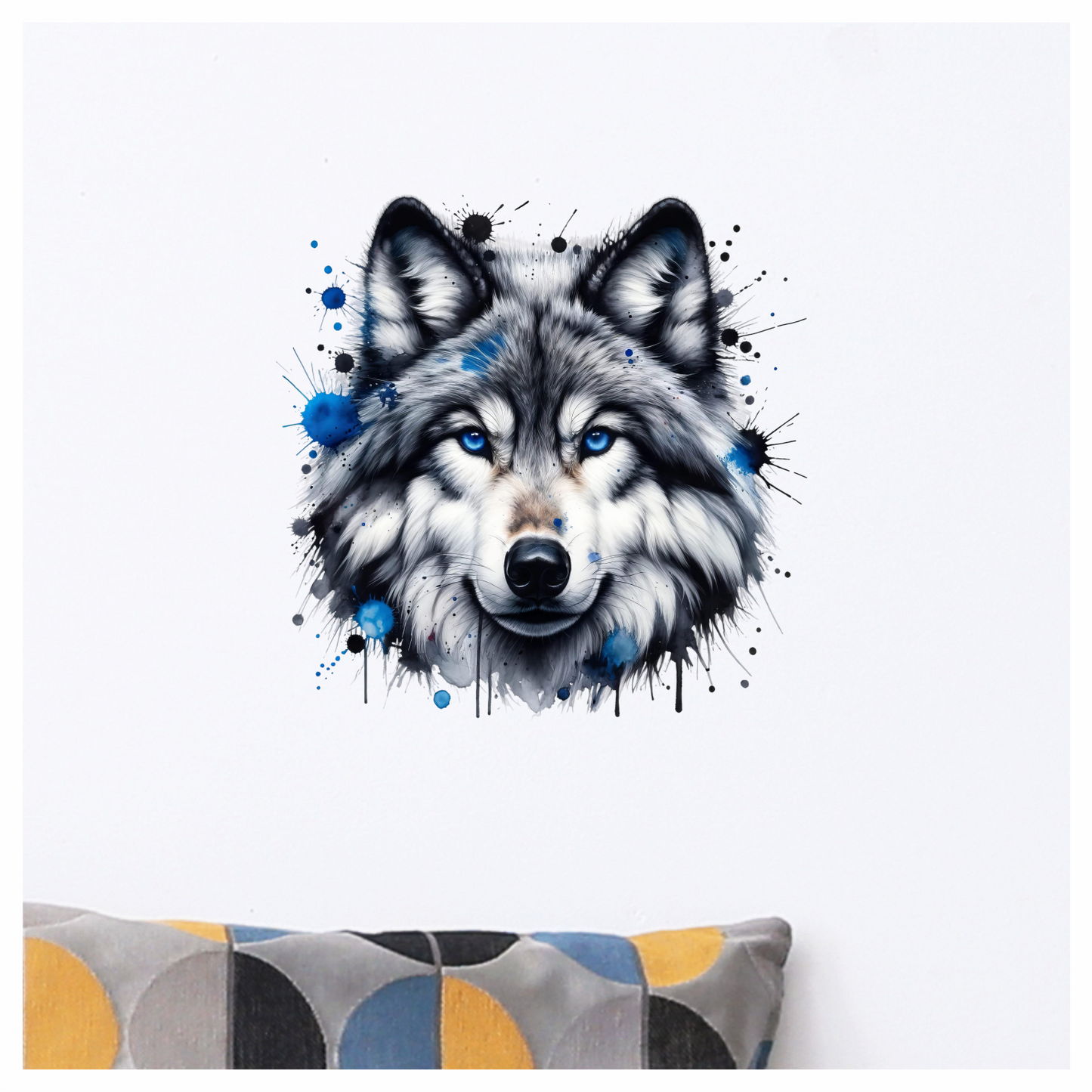 Grey Wolf Face Blue Eyes Vinyl Sticker Decal