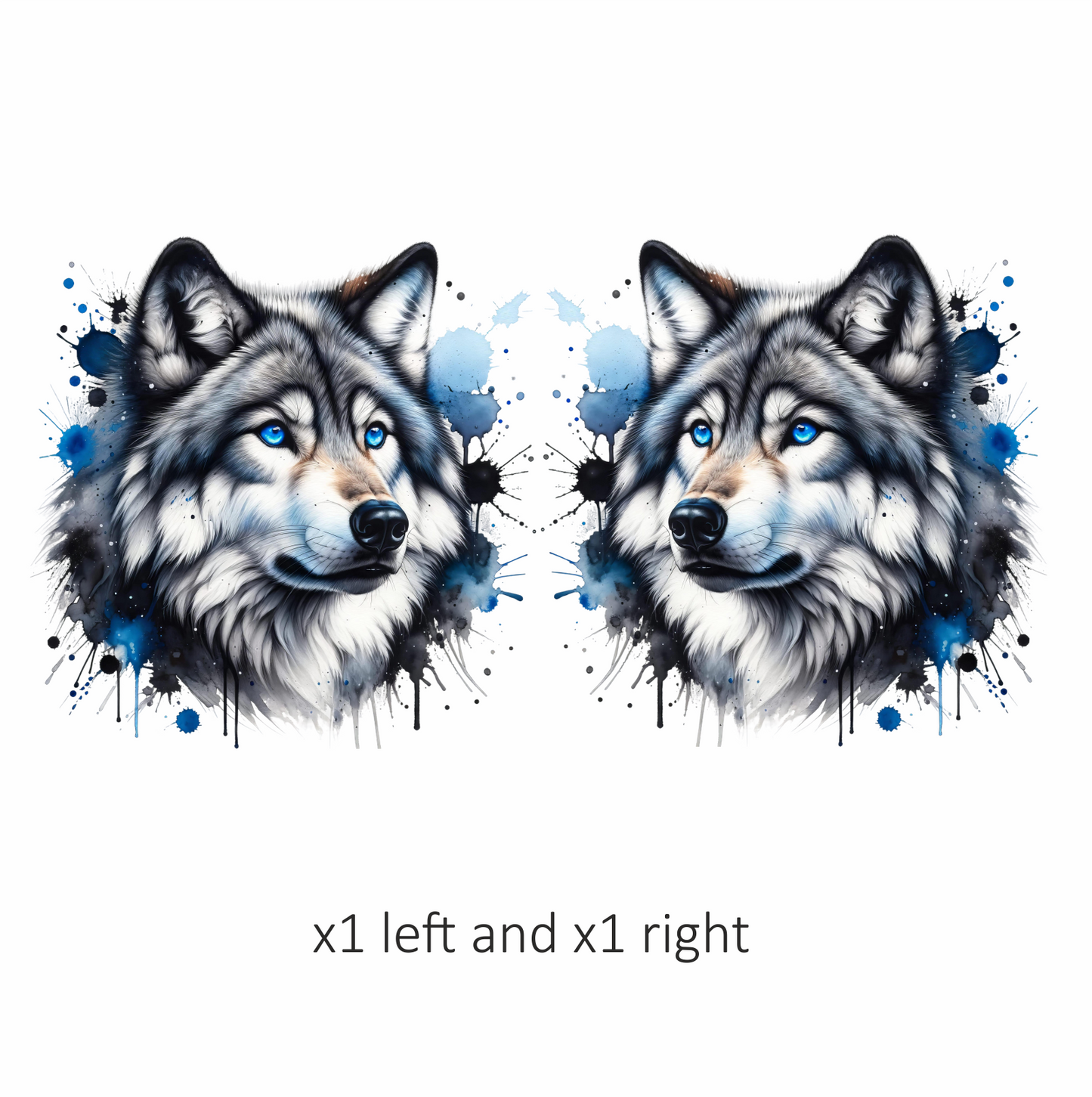 Grey Wolf Face Blue Eyes Splash Vinyl Sticker Decal
