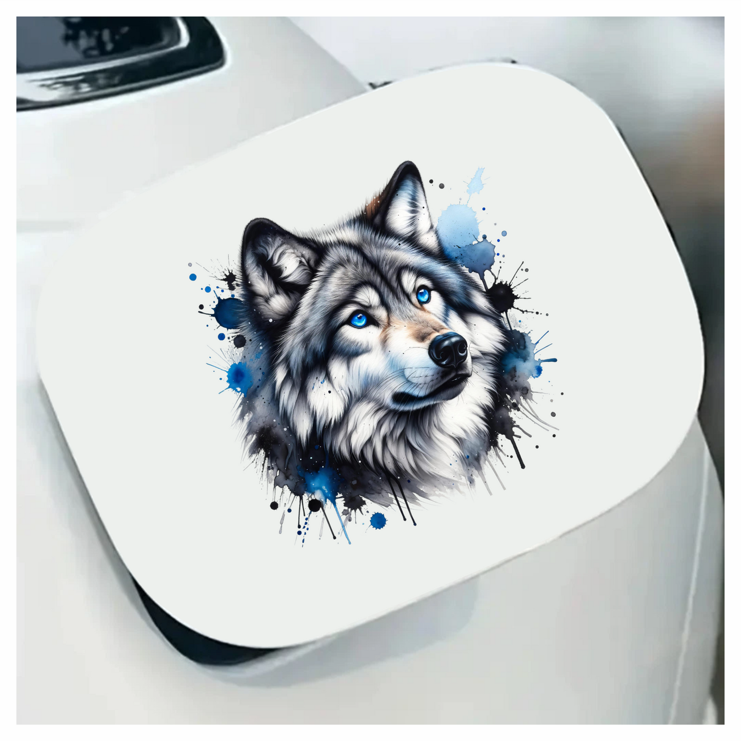 Grey Wolf Face Blue Eyes Splash Vinyl Sticker Decal