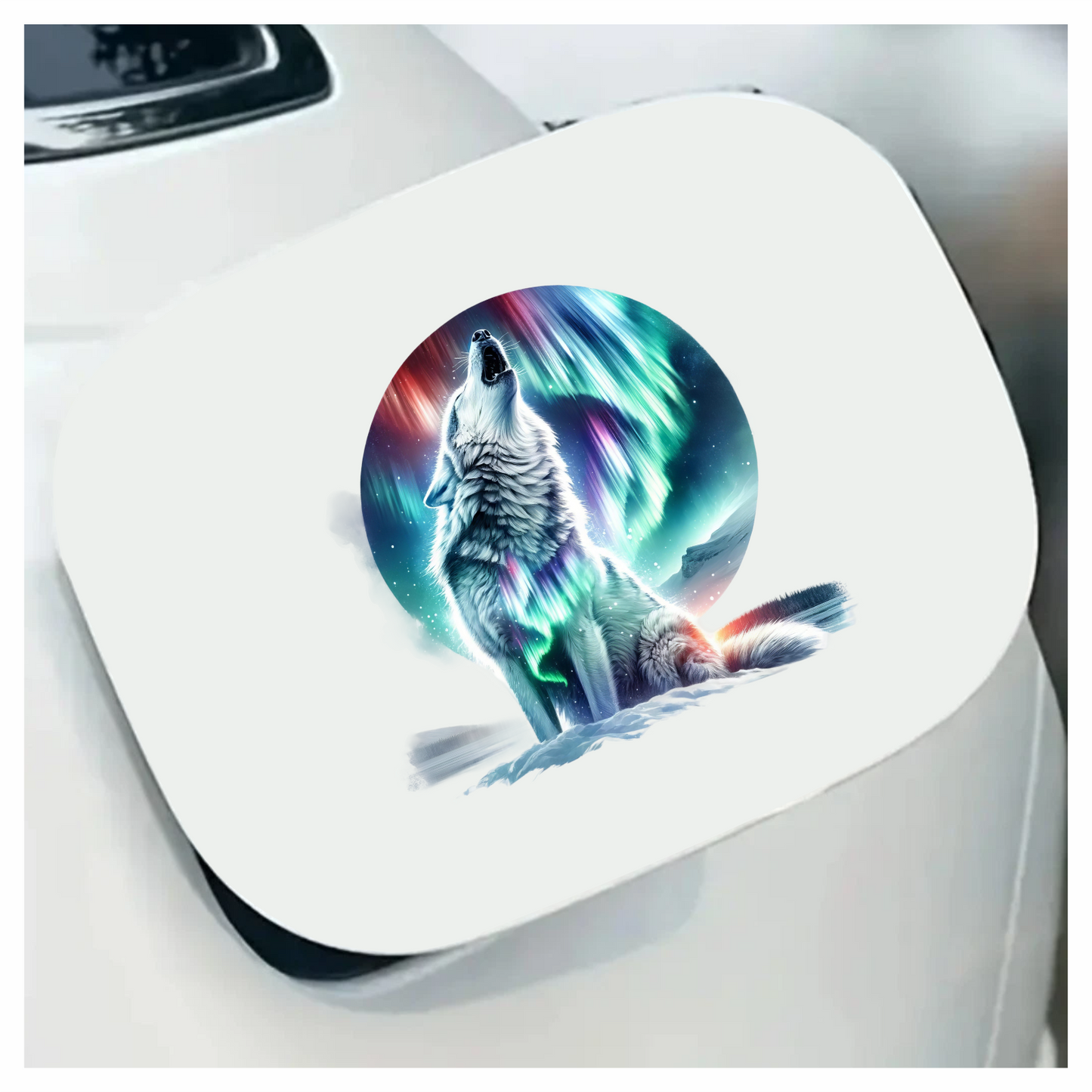 White Wolf Howling Under Northern Lights Vinyl Sticker Decal