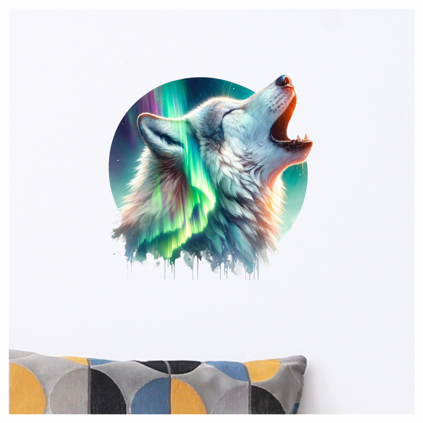 White Wolf Howling Green Northern Lights Vinyl Sticker Decal