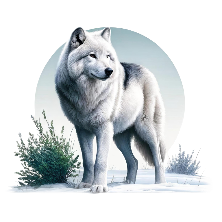 White Wolf Standing In Snow Field Vinyl Sticker Decal