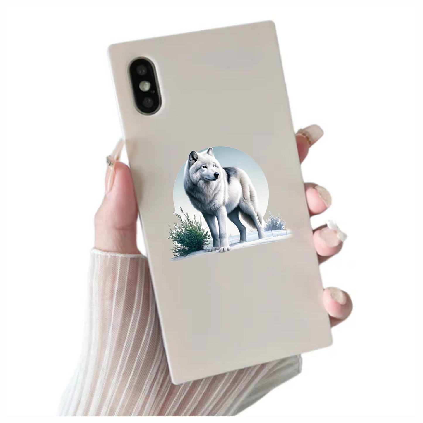 White Wolf Standing In Snow Field Vinyl Sticker Decal