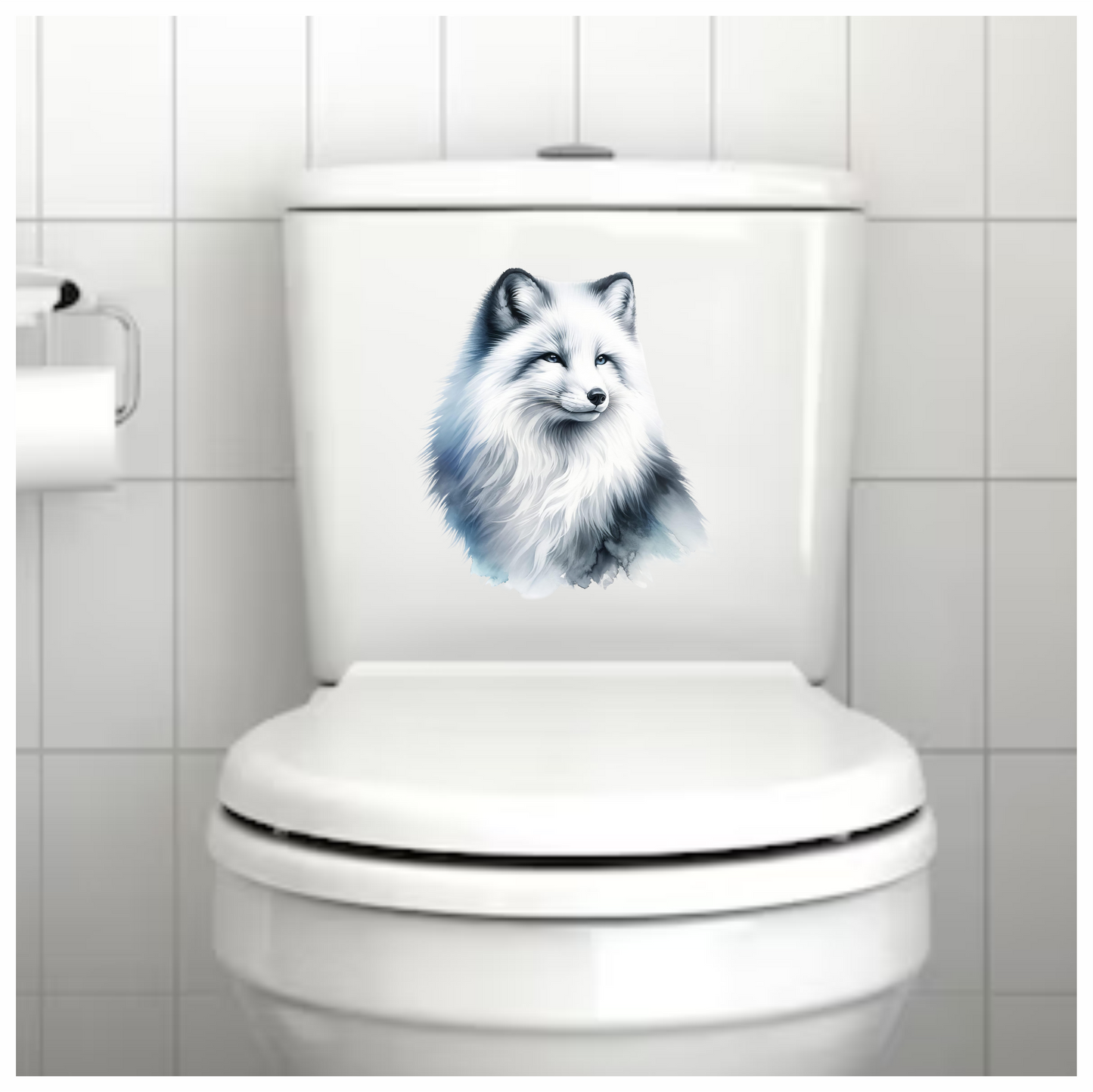 White Fox Sitting Fluffy Winter Fur Vinyl Sticker Decal