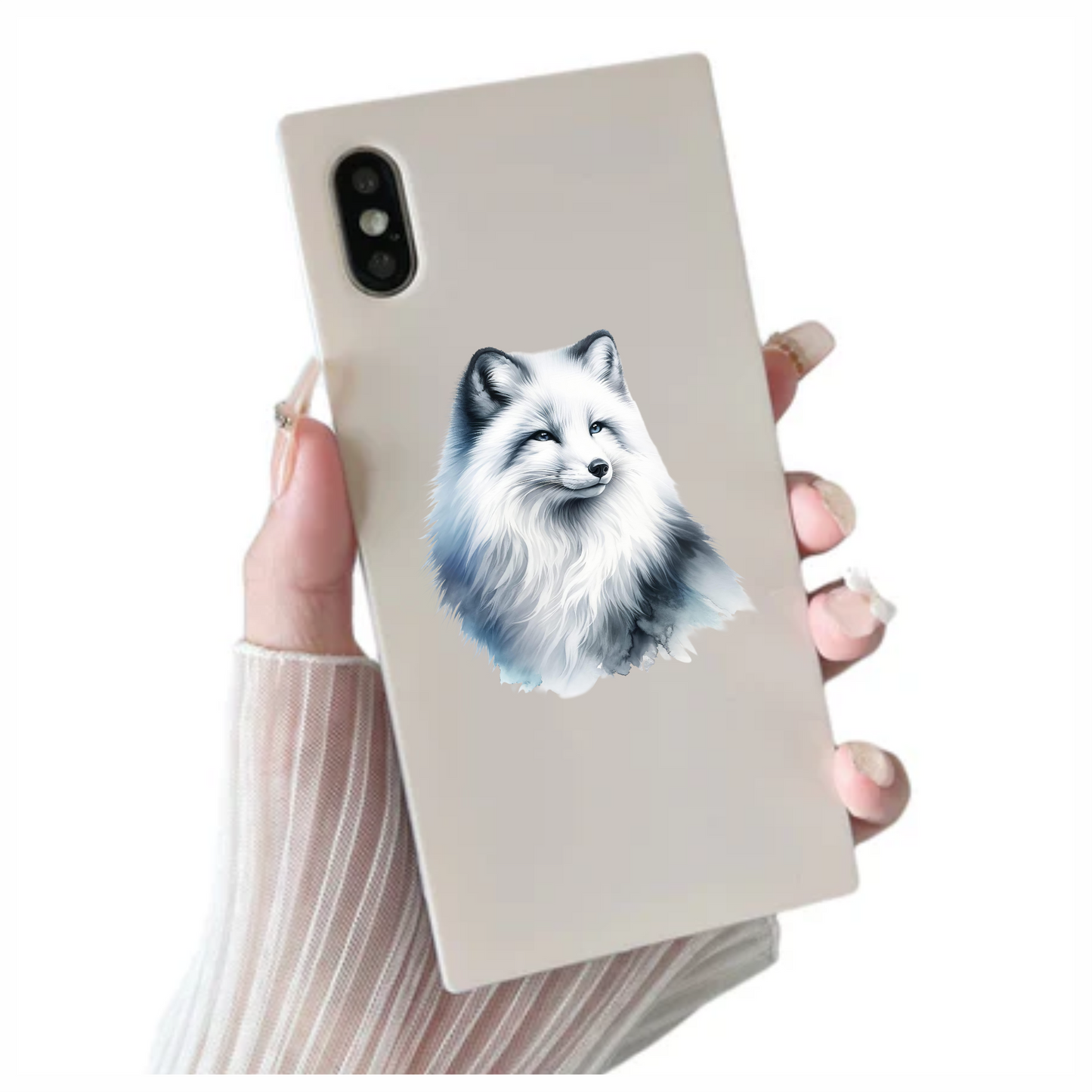White Fox Sitting Fluffy Winter Fur Vinyl Sticker Decal