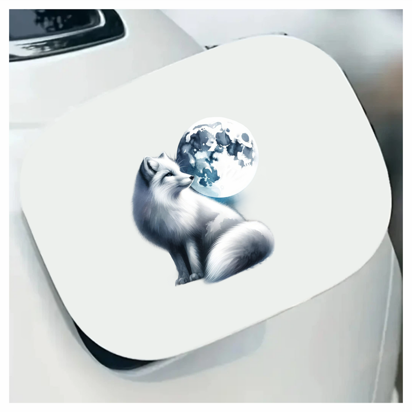 White Fox Sitting Beside Full Moon Vinyl Sticker Decal