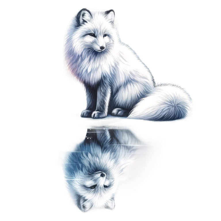 White Fox Sitting With Water Reflection Vinyl Sticker Decal