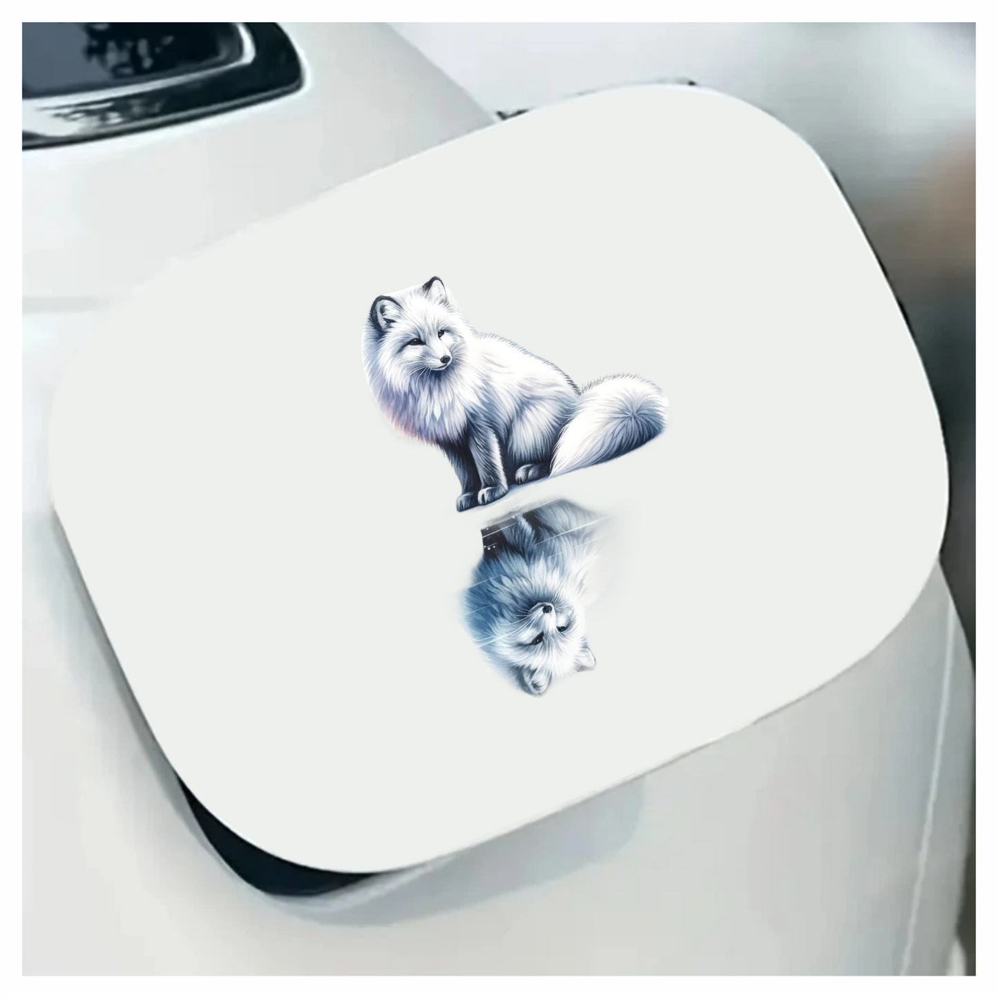 White Fox Sitting With Water Reflection Vinyl Sticker Decal