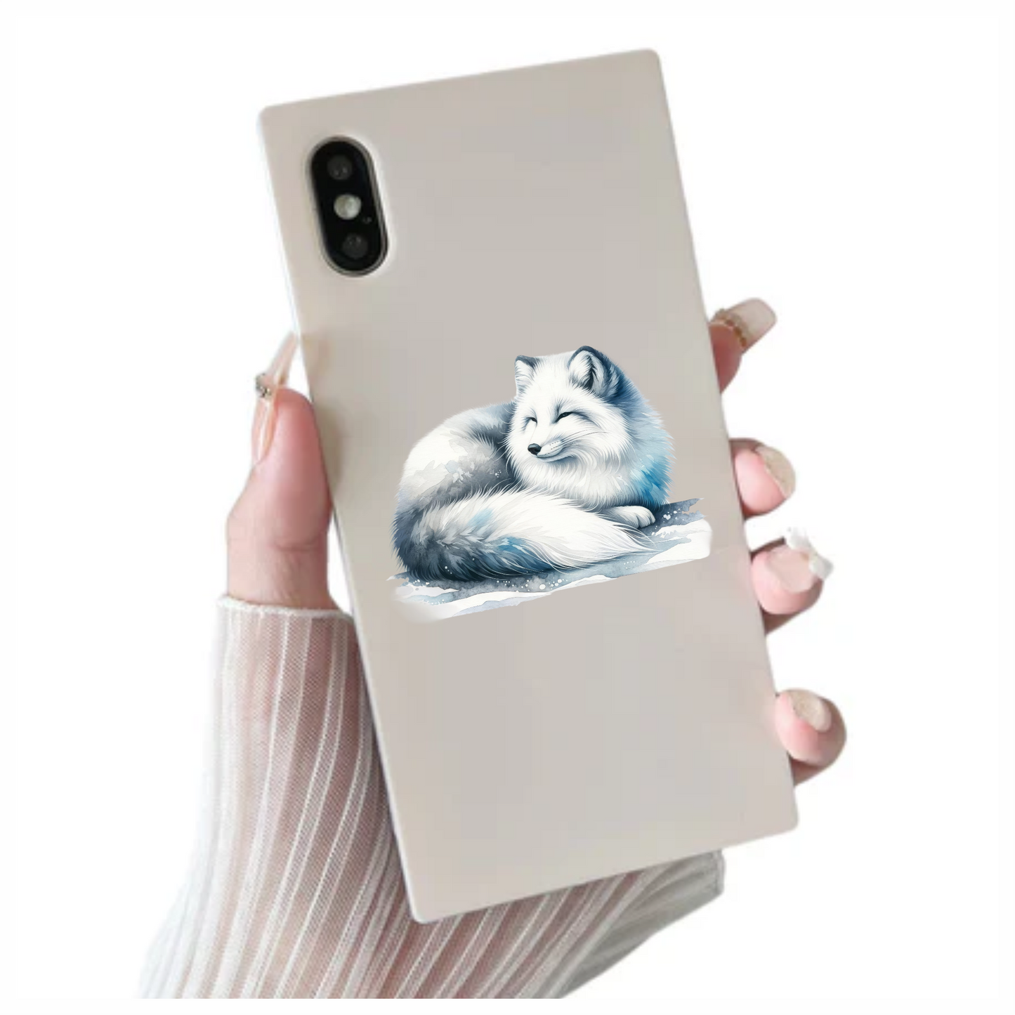 White Fox Sleeping On Snow Ground Vinyl Sticker Decal