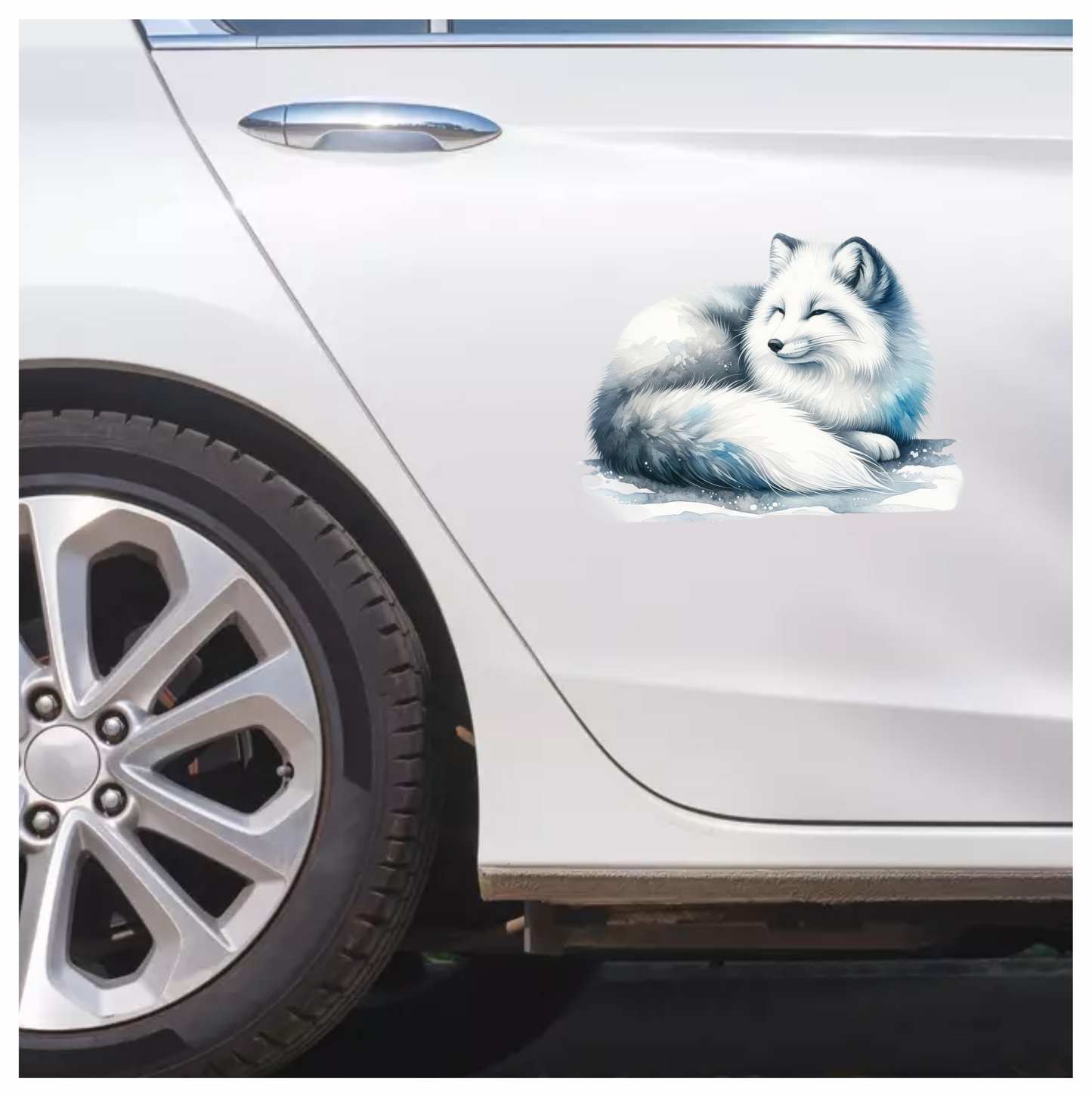 White Fox Sleeping On Snow Ground Vinyl Sticker Decal