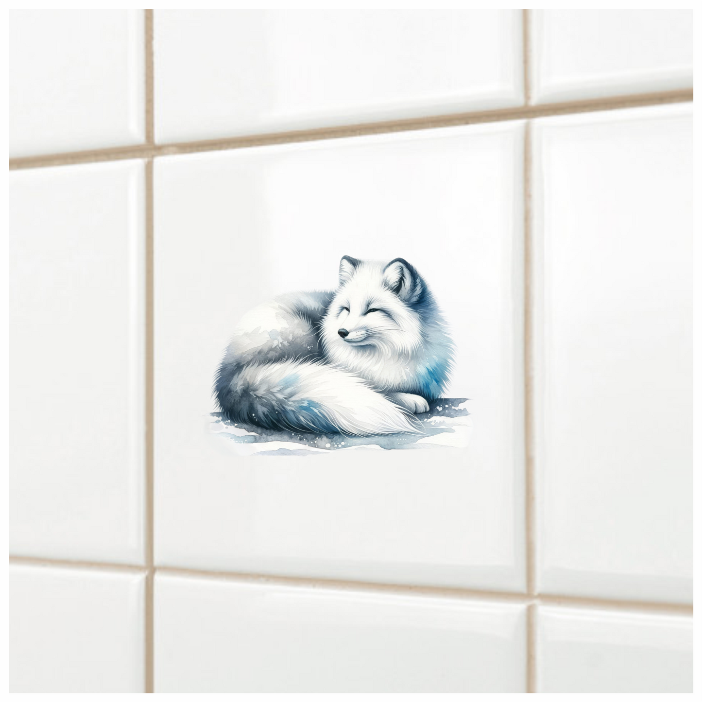 White Fox Sleeping On Snow Ground Vinyl Sticker Decal