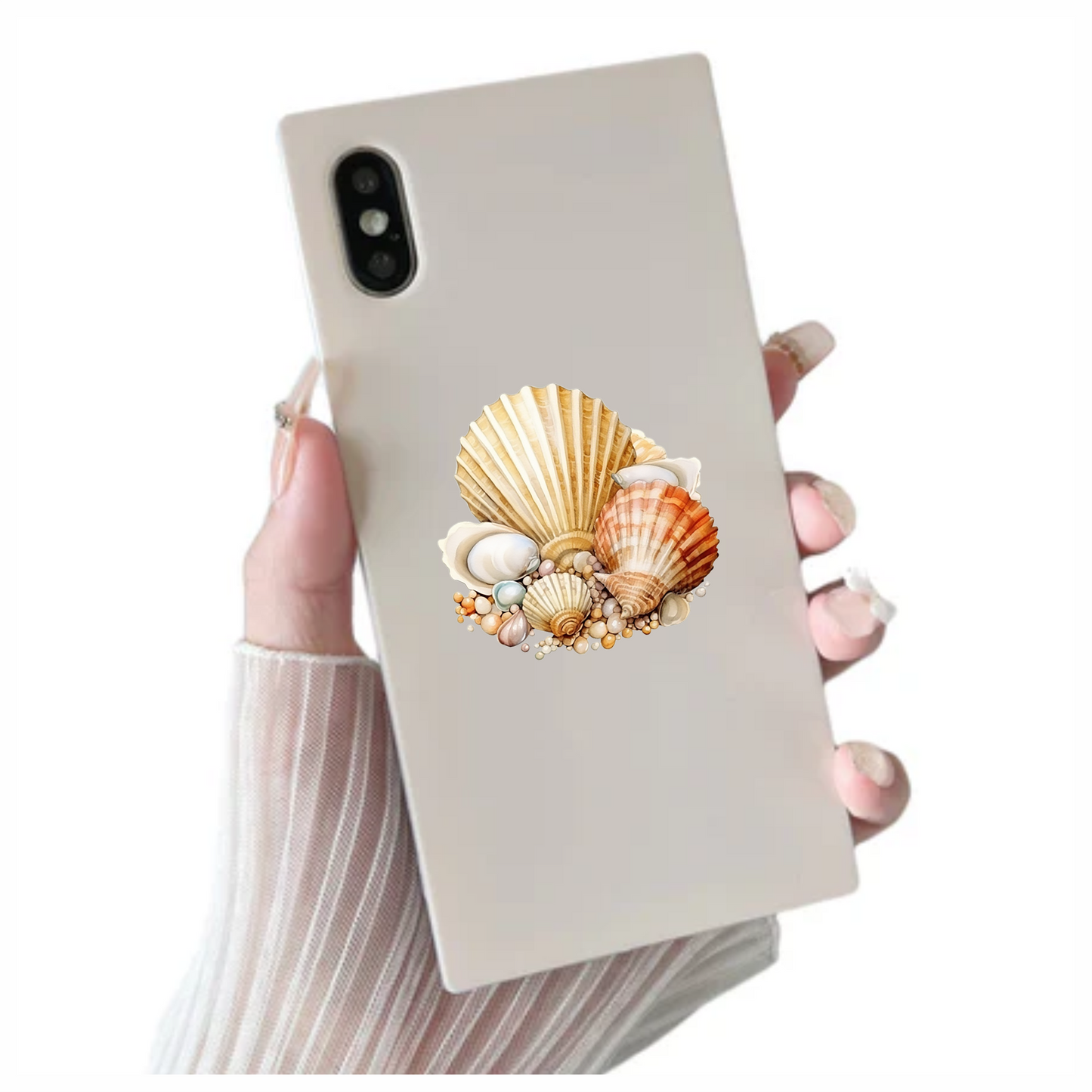 Brown Seashells With Pearls On Sand Vinyl Sticker Decal