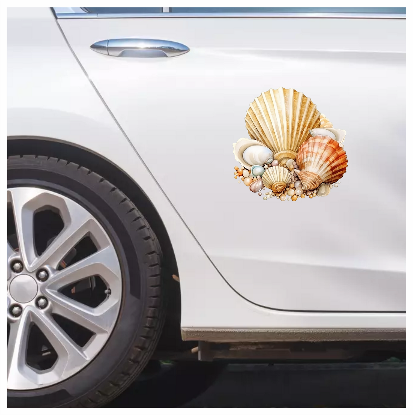 Brown Seashells With Pearls On Sand Vinyl Sticker Decal