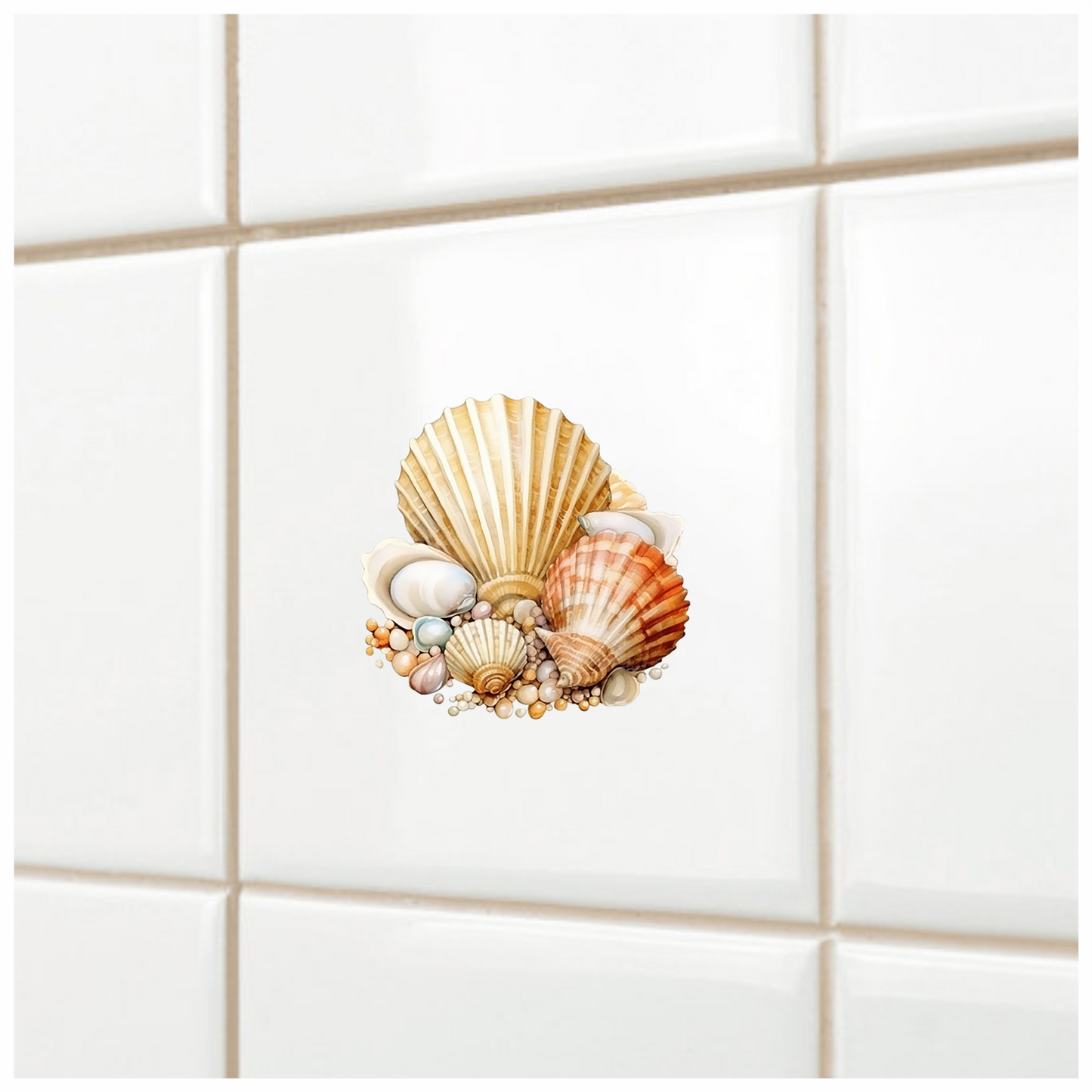 Brown Seashells With Pearls On Sand Vinyl Sticker Decal