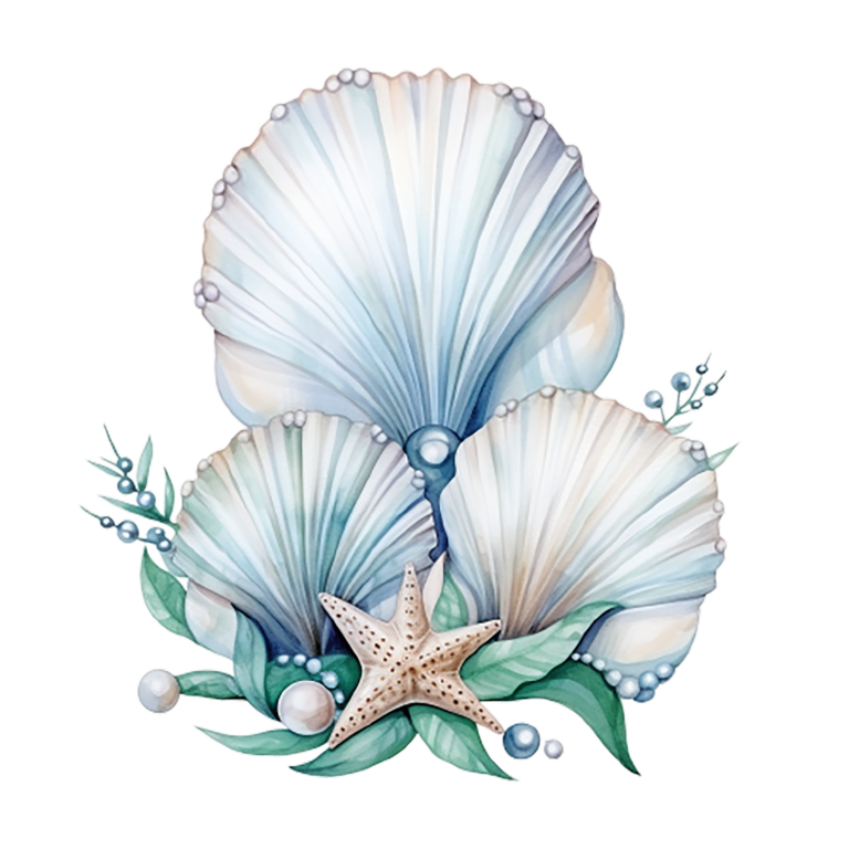 Blue Seashells With Starfish And Pearls Vinyl Sticker Decal