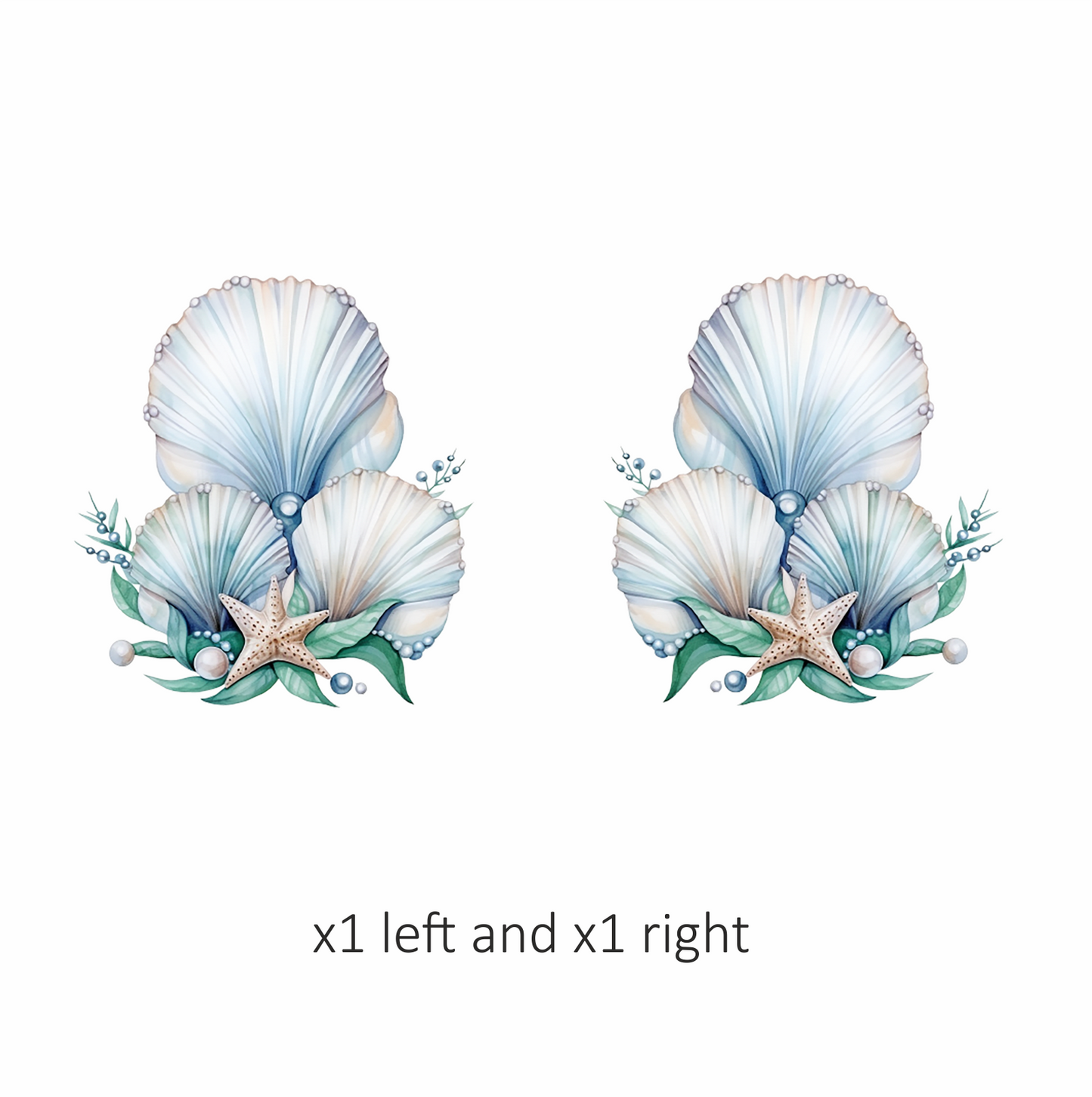 Blue Seashells With Starfish And Pearls Vinyl Sticker Decal