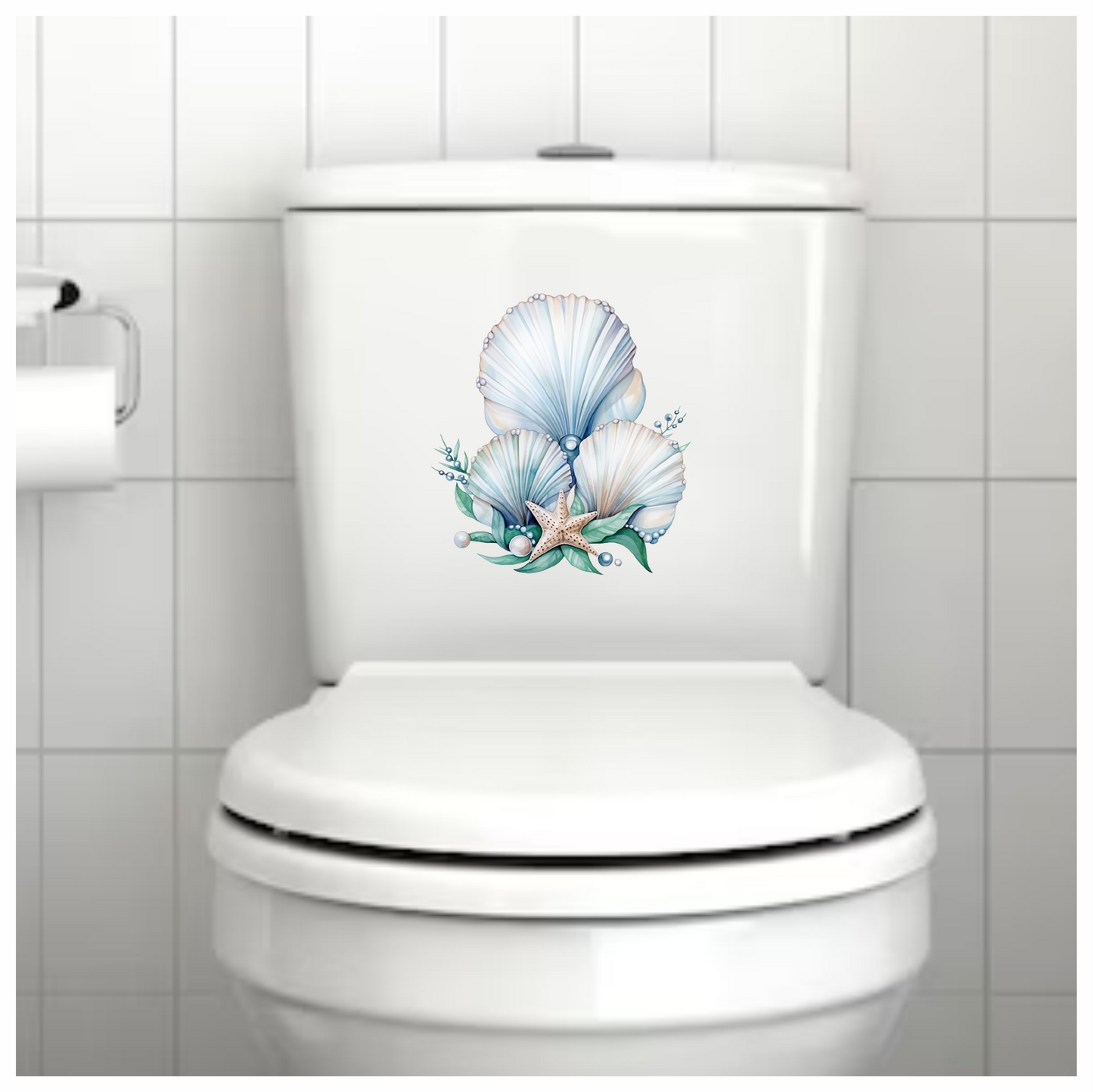 Blue Seashells With Starfish And Pearls Vinyl Sticker Decal
