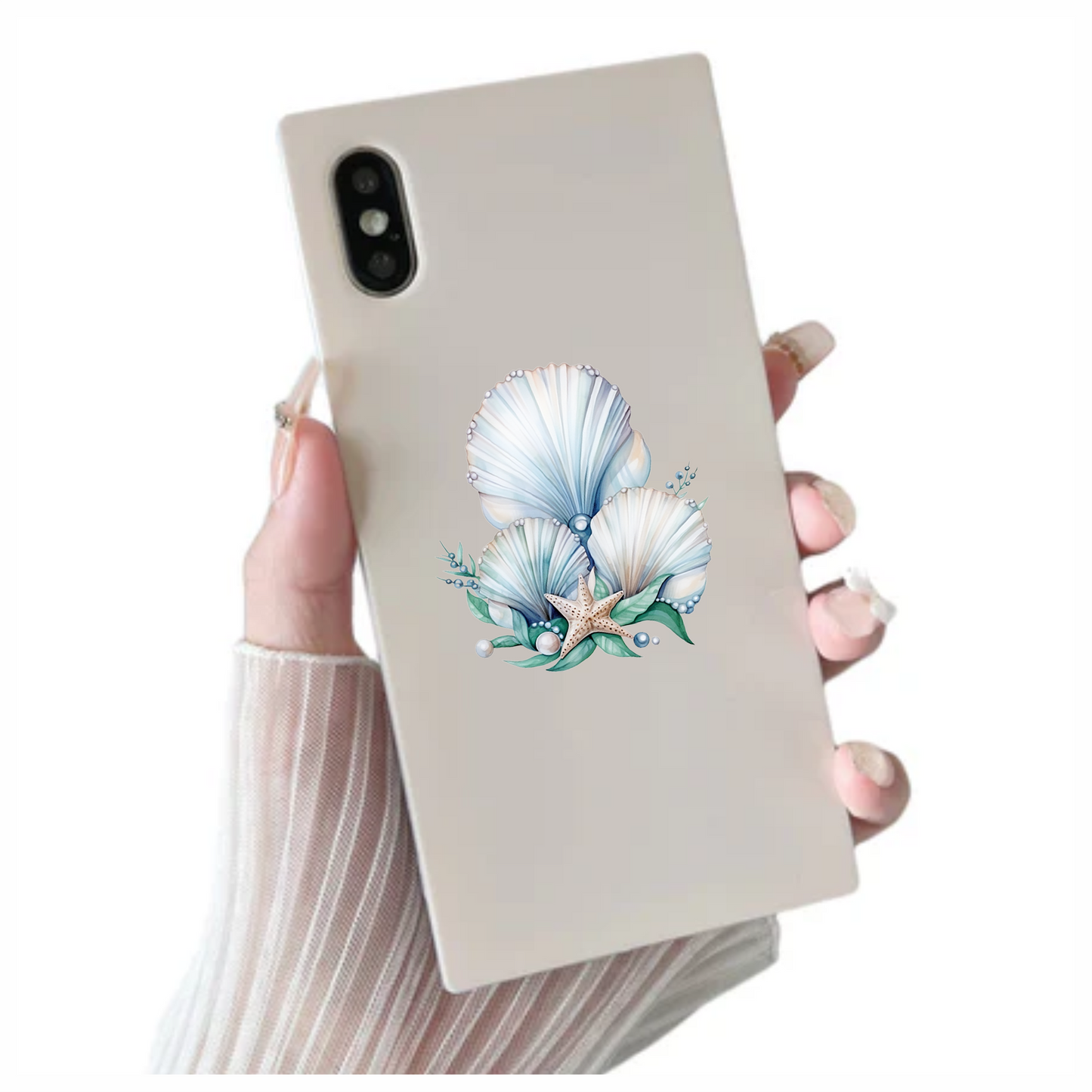 Blue Seashells With Starfish And Pearls Vinyl Sticker Decal