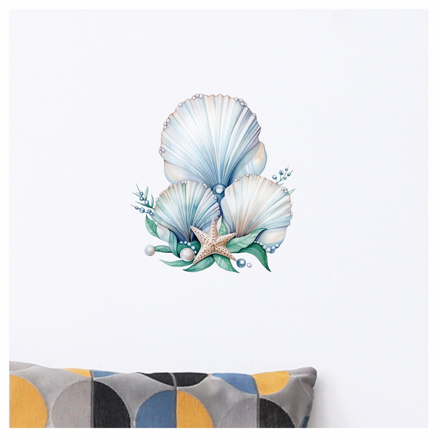 Blue Seashells With Starfish And Pearls Vinyl Sticker Decal