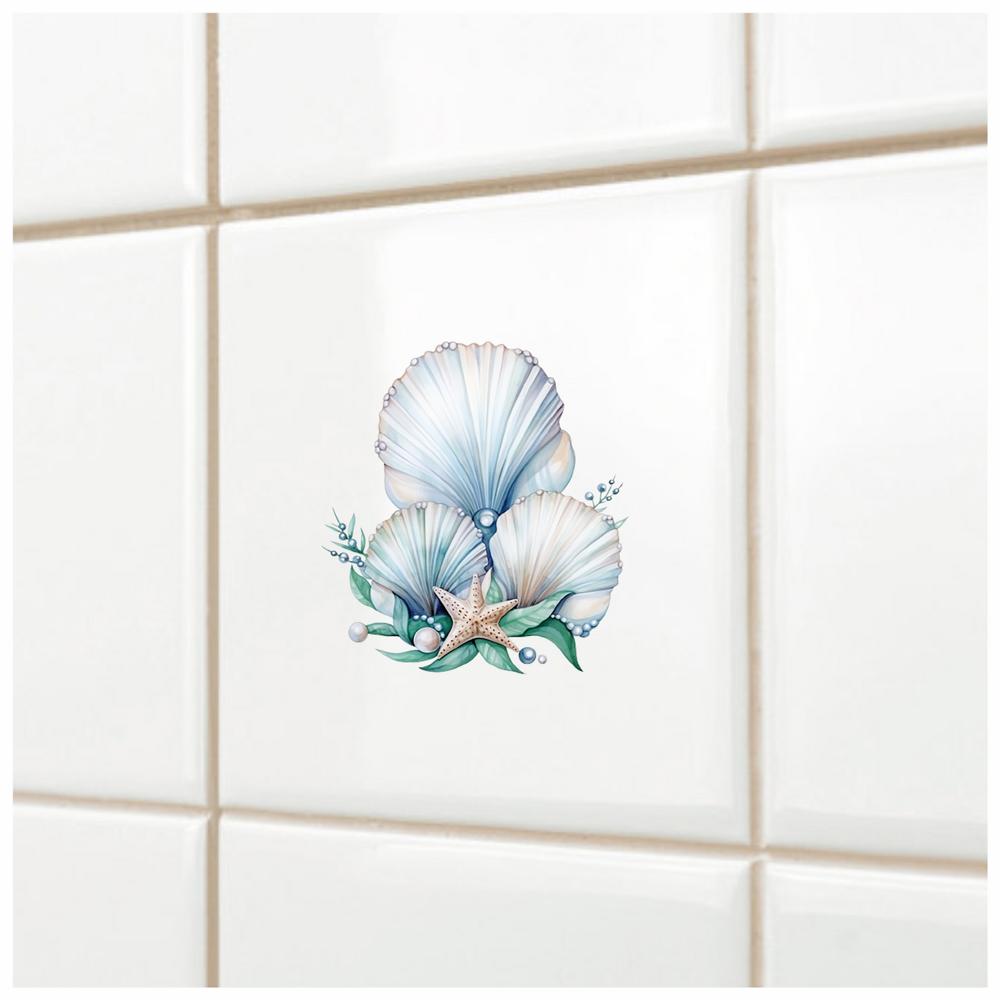 Blue Seashells With Starfish And Pearls Vinyl Sticker Decal