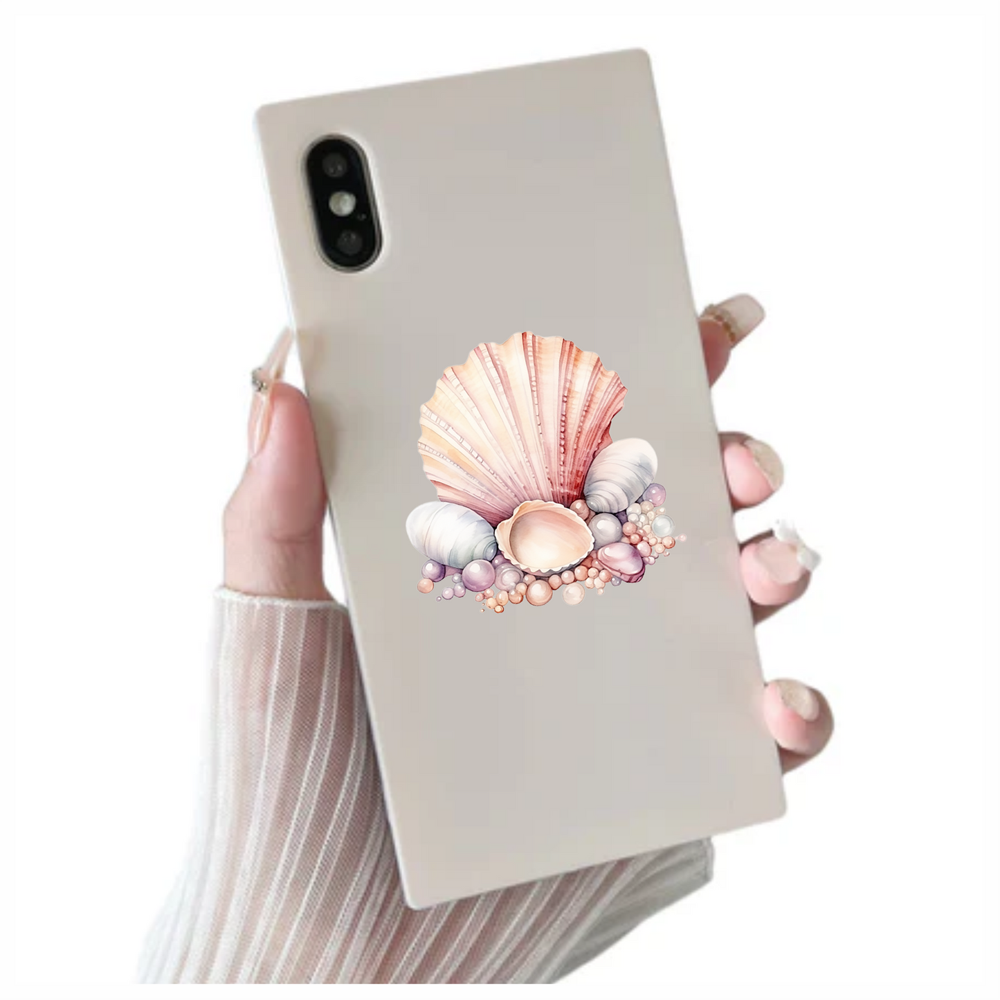 Pink Seashells With Pearls On Sand Vinyl Sticker Decal