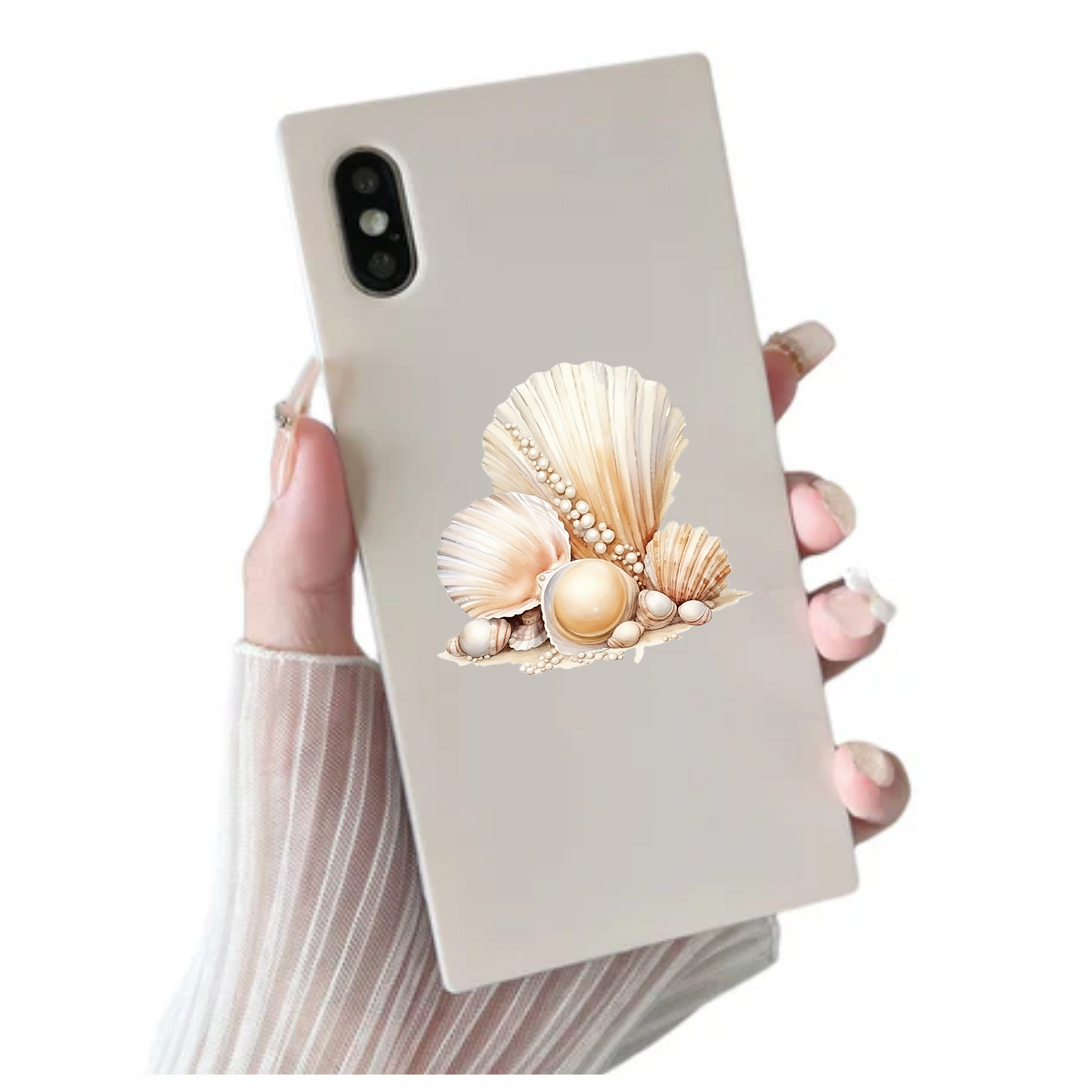 Beige Seashells With Pearls On Sand Vinyl Sticker Decal