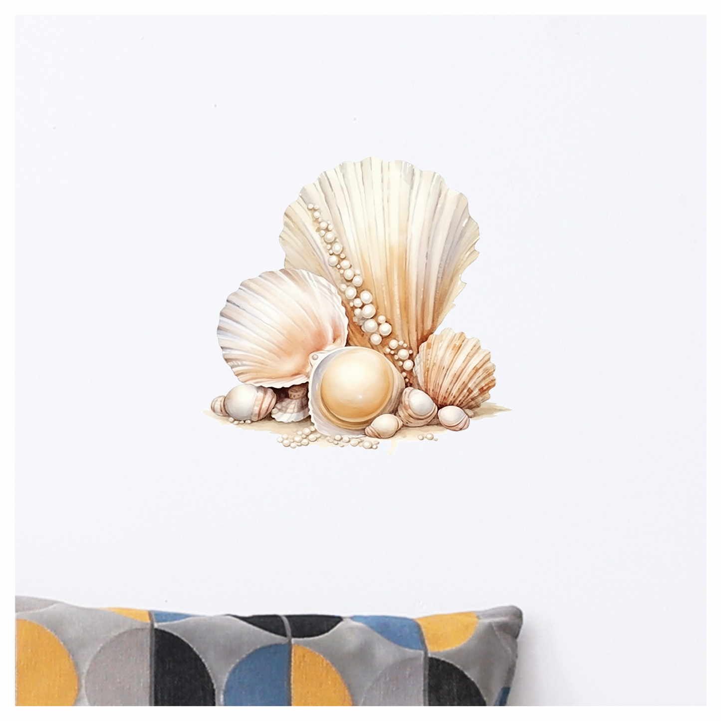 Beige Seashells With Pearls On Sand Vinyl Sticker Decal