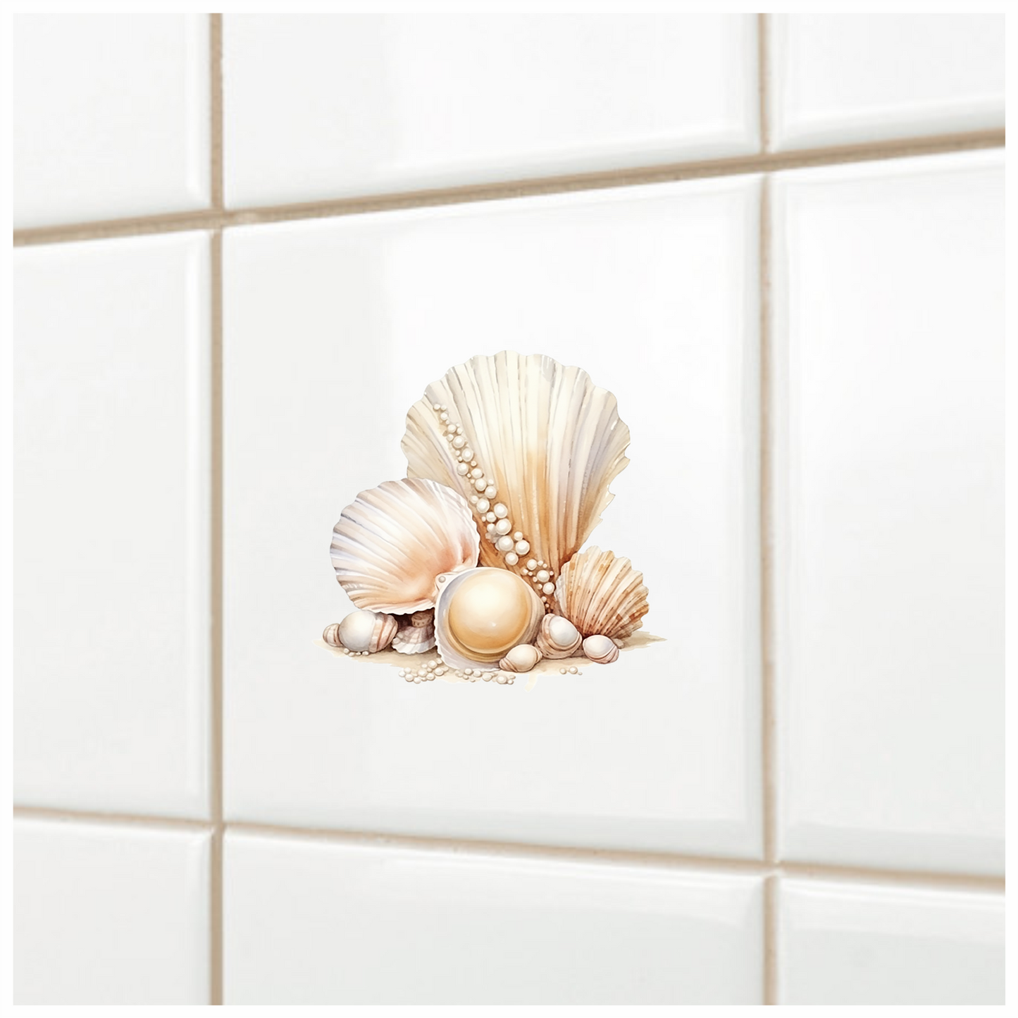 Beige Seashells With Pearls On Sand Vinyl Sticker Decal