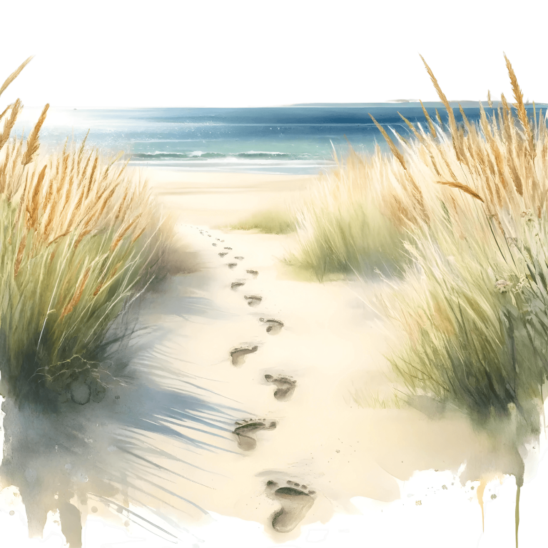 Beige Sand Footprints Leading To Ocean Vinyl Sticker Decal