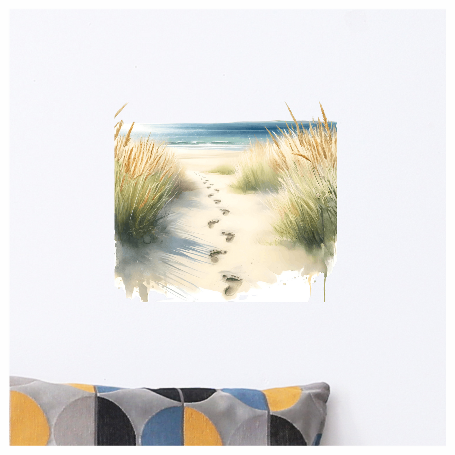 Beige Sand Footprints Leading To Ocean Vinyl Sticker Decal
