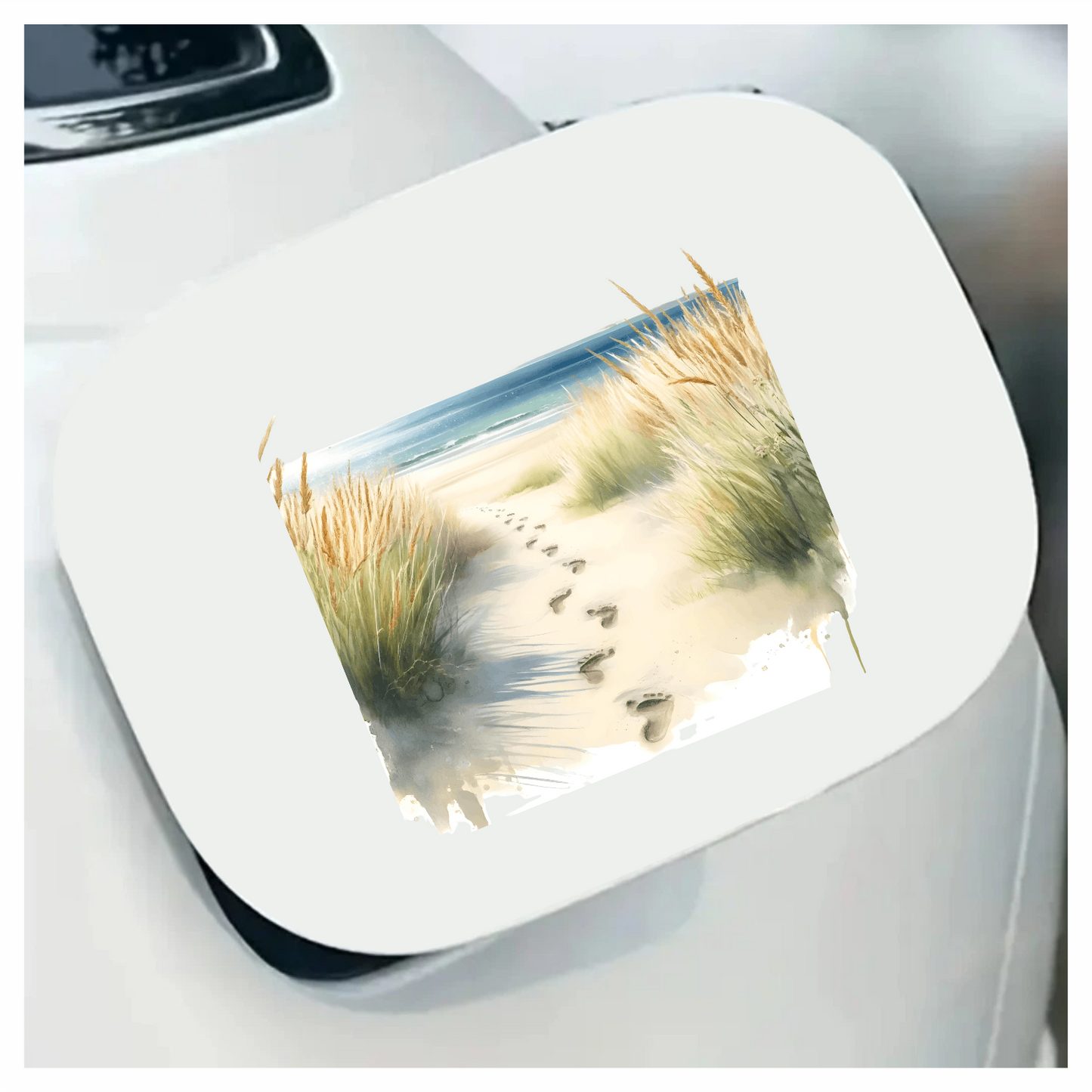 Beige Sand Footprints Leading To Ocean Vinyl Sticker Decal