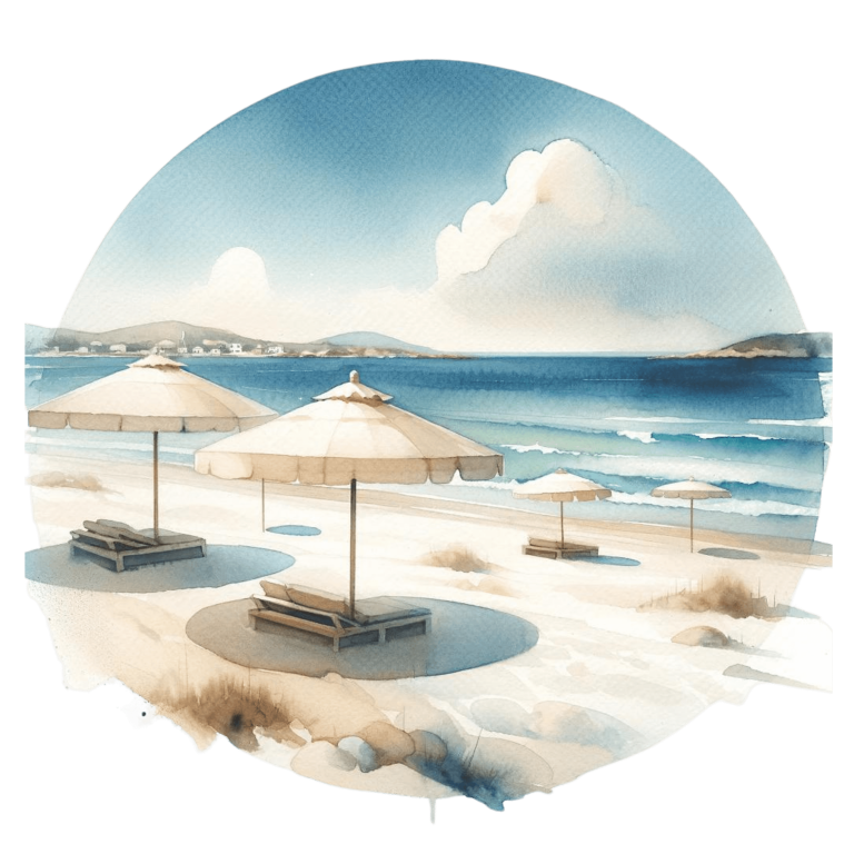 Blue Ocean Beach Umbrellas On Sand Vinyl Sticker Decal