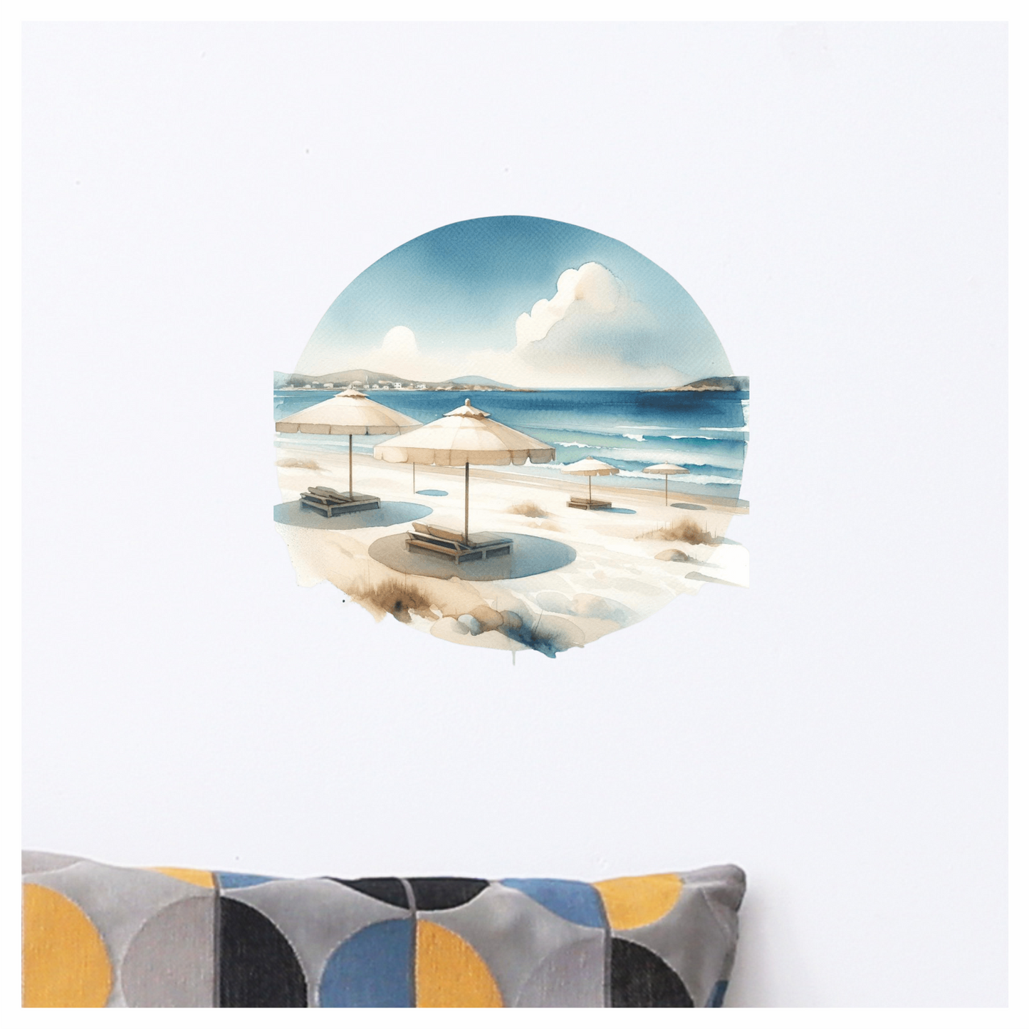 Blue Ocean Beach Umbrellas On Sand Vinyl Sticker Decal