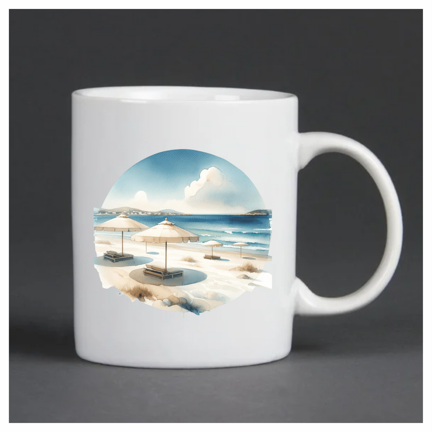 Blue Ocean Beach Umbrellas On Sand Vinyl Sticker Decal