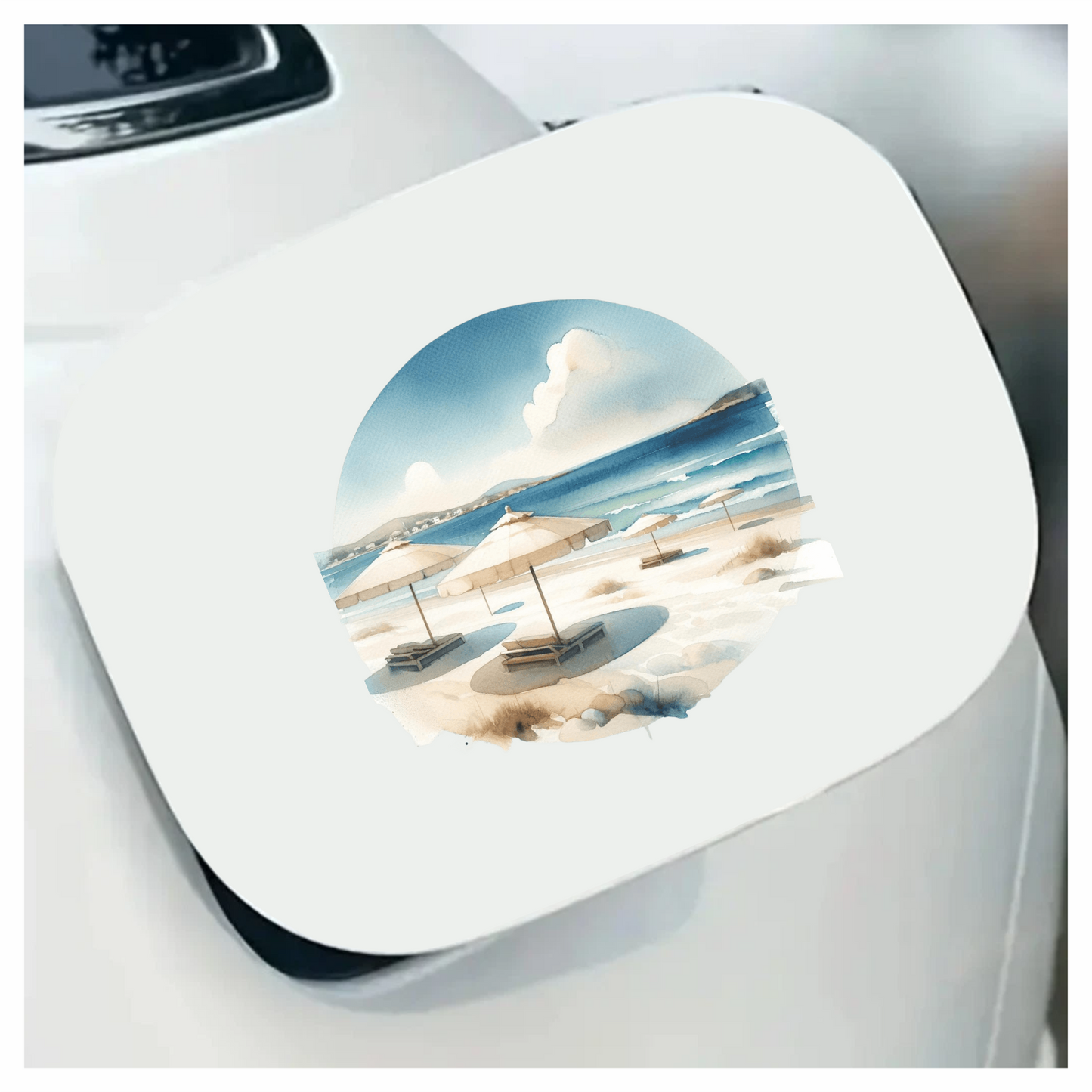Blue Ocean Beach Umbrellas On Sand Vinyl Sticker Decal