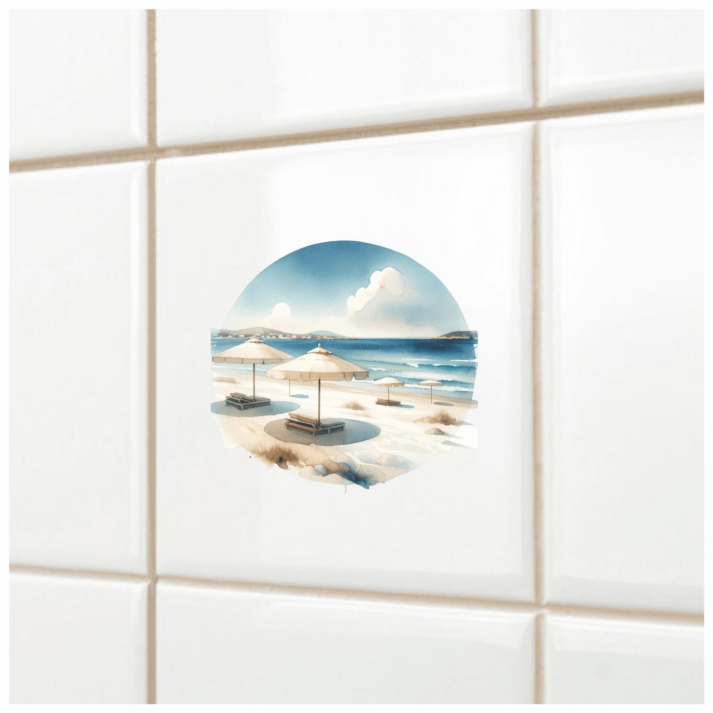 Blue Ocean Beach Umbrellas On Sand Vinyl Sticker Decal