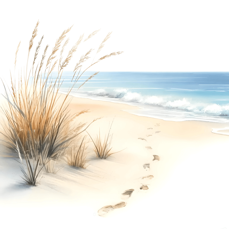 Beige Sand Footprints Beside Blue Ocean Vinyl Sticker Decal