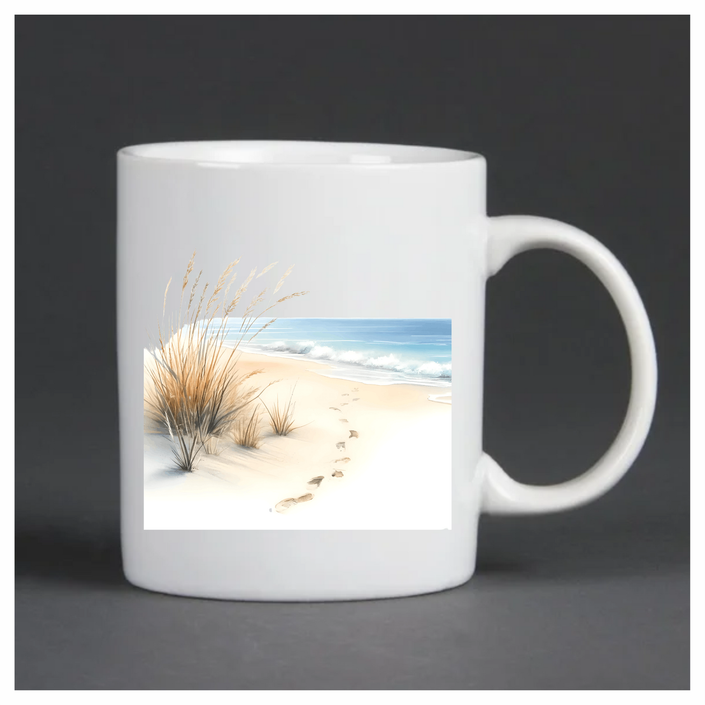 Beige Sand Footprints Beside Blue Ocean Vinyl Sticker Decal