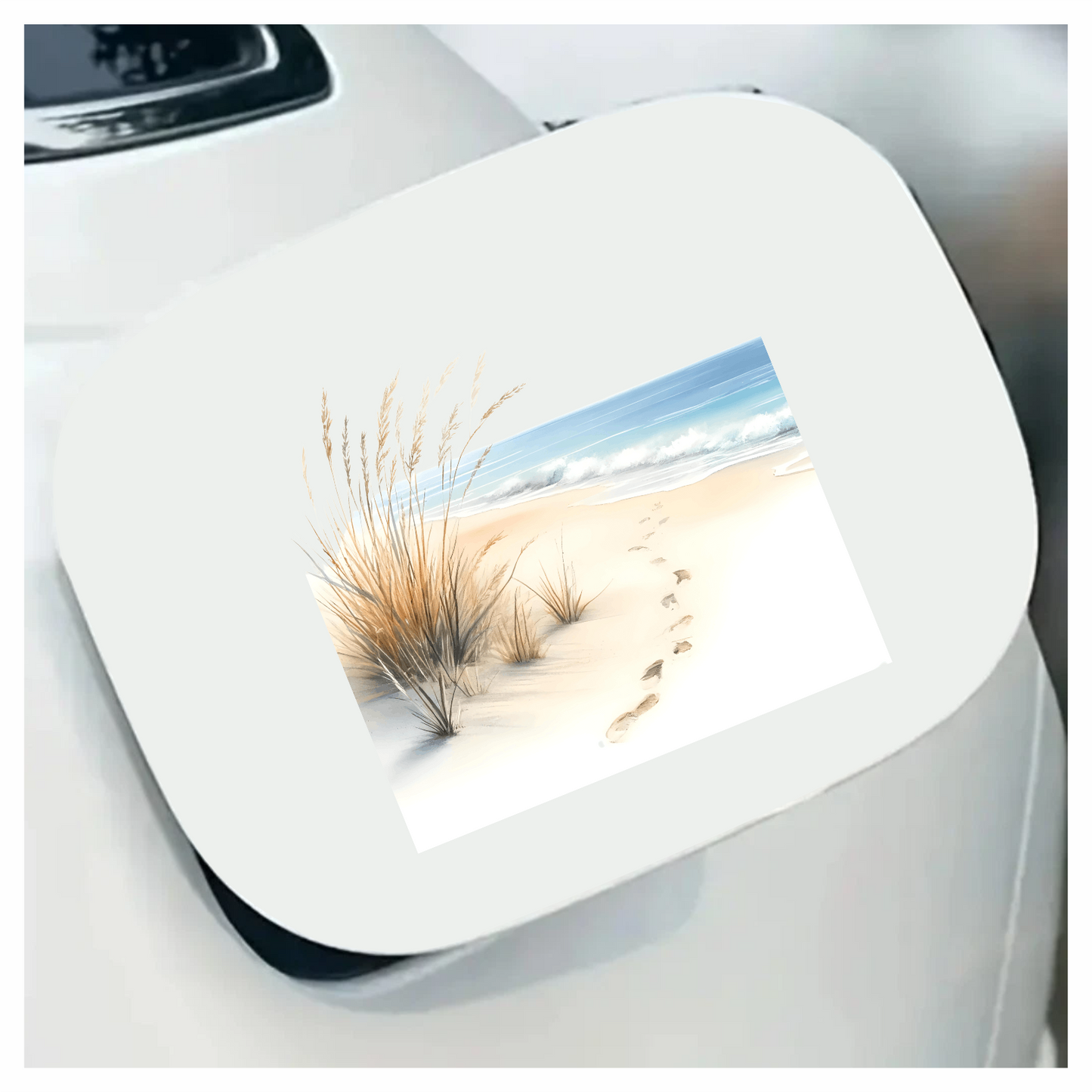 Beige Sand Footprints Beside Blue Ocean Vinyl Sticker Decal