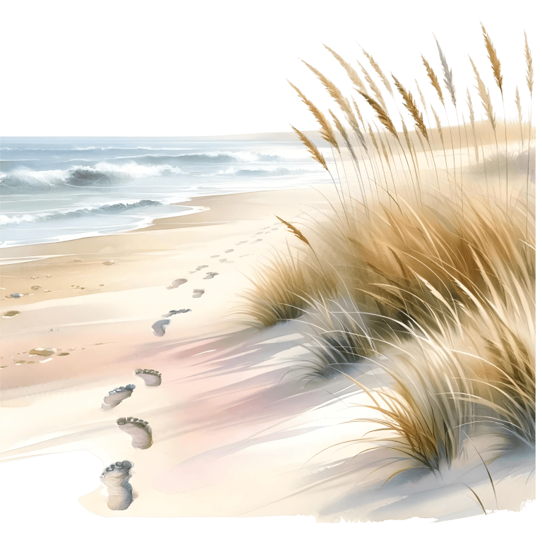 Beige Sand Footprints Along Ocean Waves Vinyl Sticker Decal