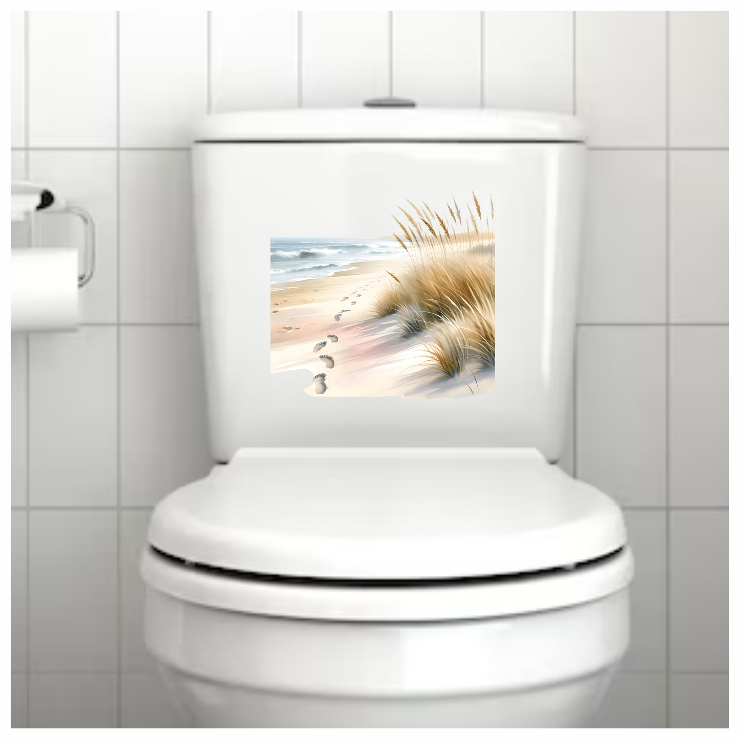 Beige Sand Footprints Along Ocean Waves Vinyl Sticker Decal