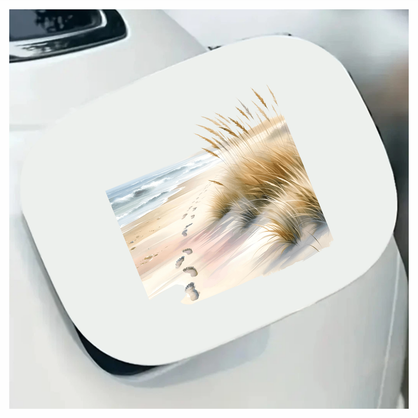 Beige Sand Footprints Along Ocean Waves Vinyl Sticker Decal