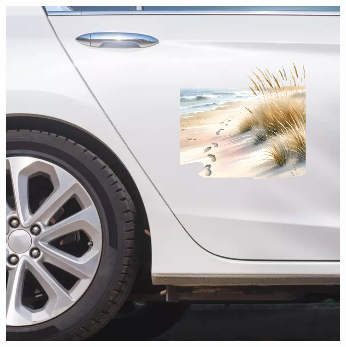Beige Sand Footprints Along Ocean Waves Vinyl Sticker Decal