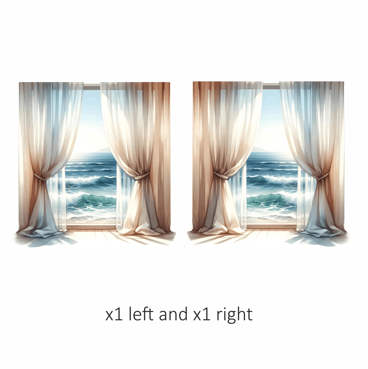Beige Curtains Open To Blue Ocean Vinyl Sticker Decal